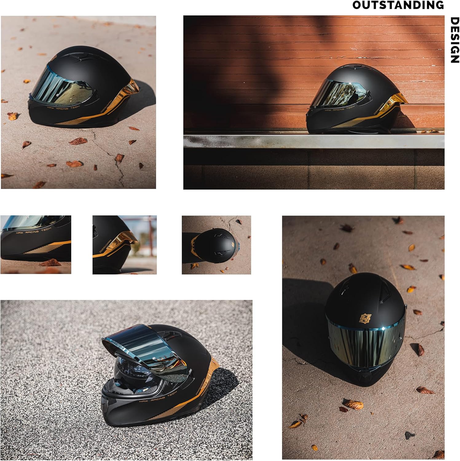 HAX Obsidian Full Face Dual Visor Adult Motorcycle Helmet for Motorbike Street Bike with Pinlock Ready DOT Approved Matte Black Gold L - Image 5