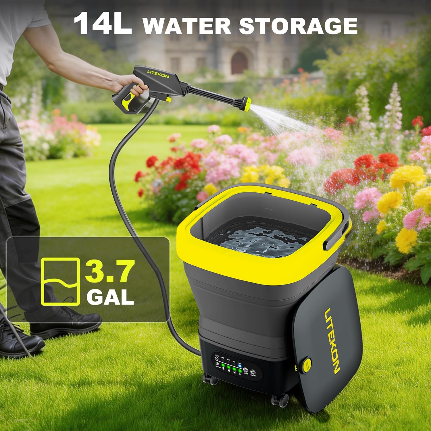 Litekon Portable Cordless Washer, 2x5.0Ah Battery, 4 Adjustable Model with 4.5Gal Tank 10FT Hose, 6-in-1 Nozzle for Car Washer,Patio,Camping - Image 4