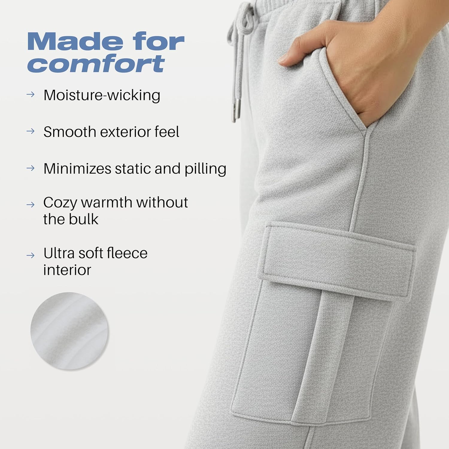 Common Stitch 3 Pack Fleece Cargo Joggers for Women — 4 Pockets, Cuffed Ankle, Elastic Drawstring Waist - Image 4