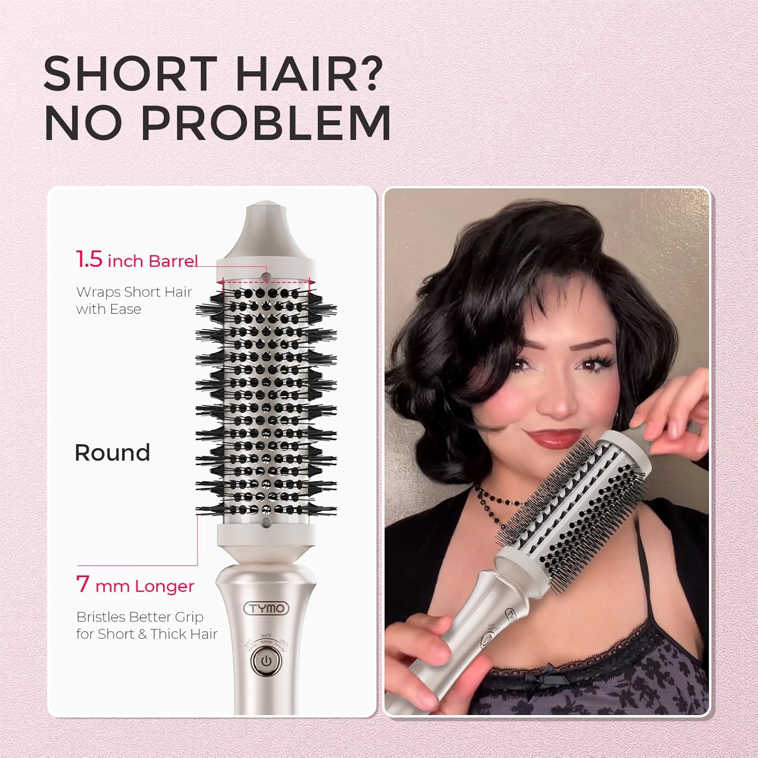 TYMO Thermal Brush Curling Brush - STYLUX 1.5 Inch Blowout Volumizer with Flexi-Fit for Hair Straightening, Heated Round Styler Tool, Hair Straightener and Curler 2 in 1, Dual Voltage, Gold - Image 4