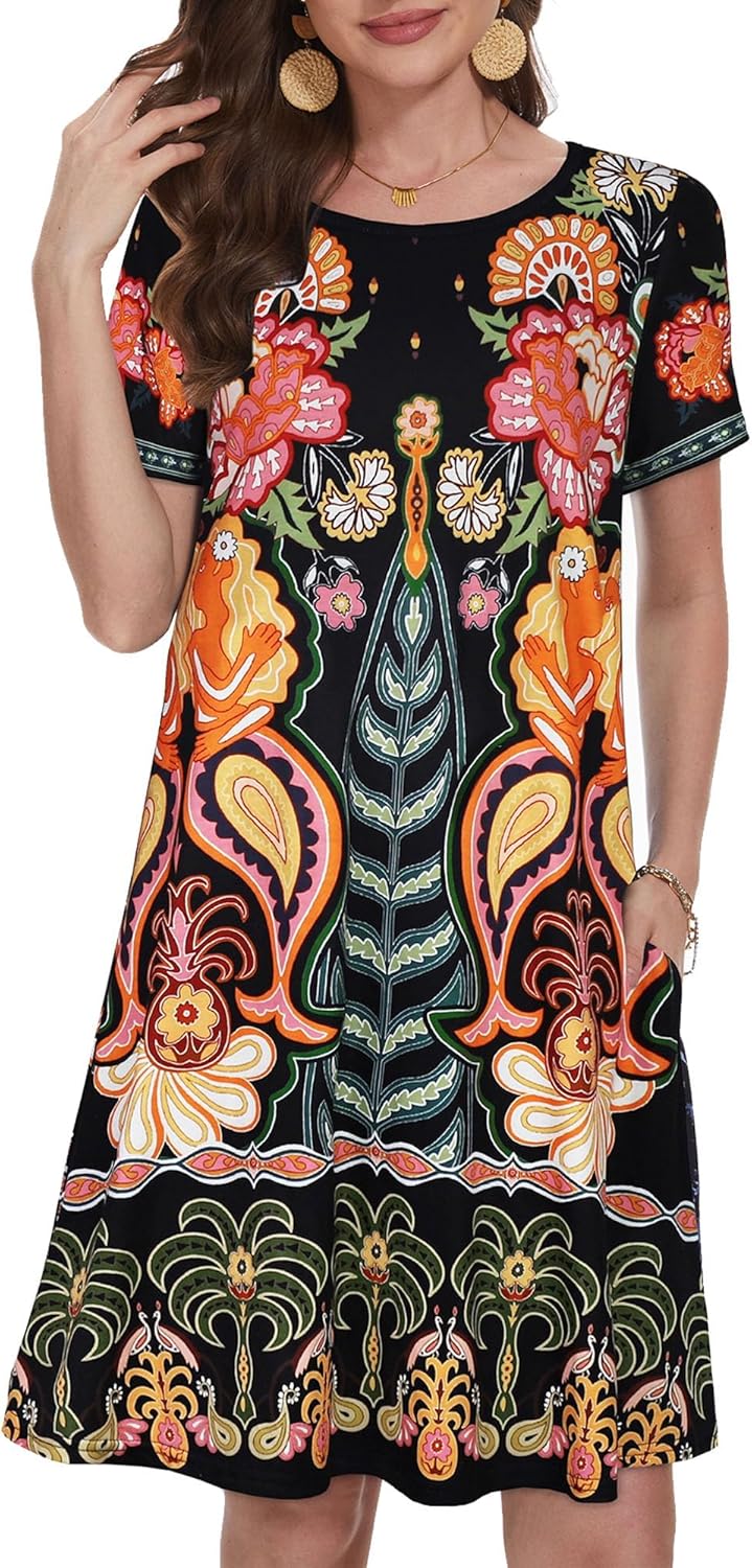 Summer Dresses for Women Casual Tshirt Short Sleeve Floral Sundress Beach Cover Ups with Pockets 2026 - Image 4