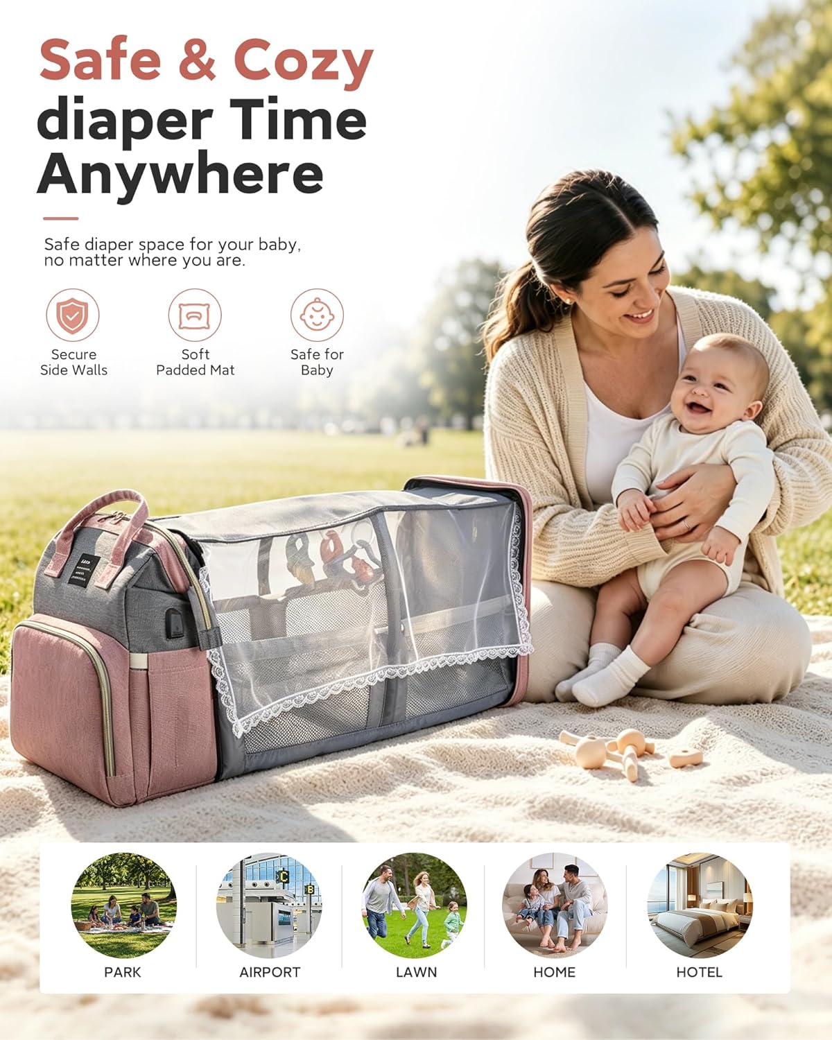 houscly Diaper Bags Backpack for Baby Boy : Large Baby Bag for Boys Girls Mom Toddler Women Men Dad Big Travel Newborn Essential Baby Registry Search Must Haves Grey - Image 5