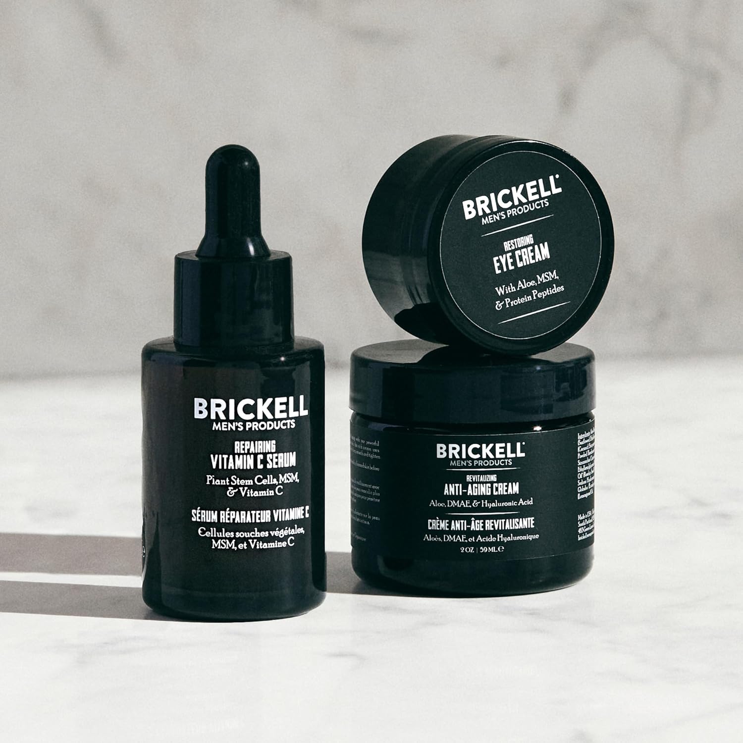 Brickell Men's Advanced Anti-Aging Routine, Night Face Cream, Facial Serum and Eye Cream, With Hyaluronic Acid, Vitamin C, and MSM, Scented, Skin Care Gift Set - Image 3