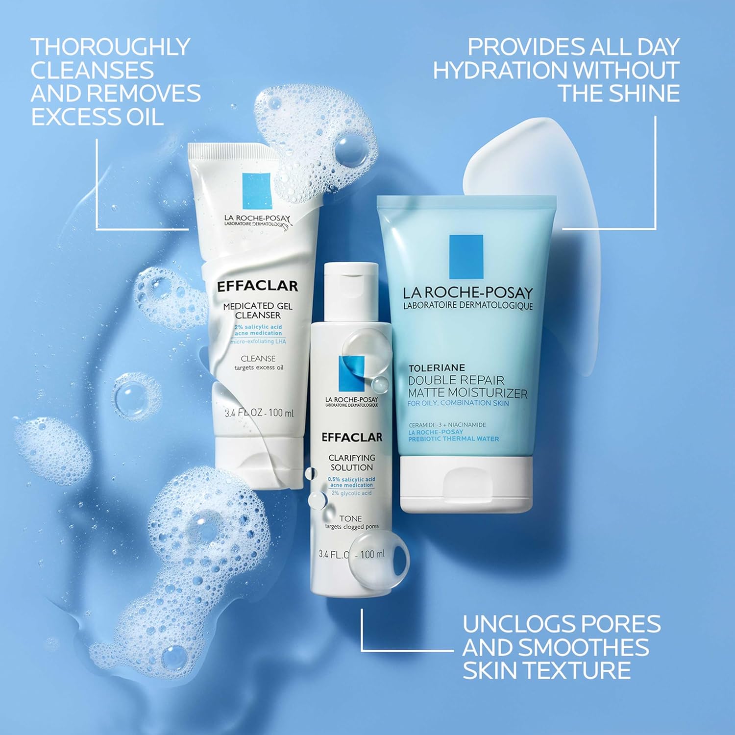 Effaclar Daily Acne Essentials Kit, Acne Treatment System, Salicylic Acid Acne Cleanser, Pore Refining Toner, & Matte Face Moisturizer for Oily Skin & Combination Skin, Oil-Free, 2 Month Supply - Image 4