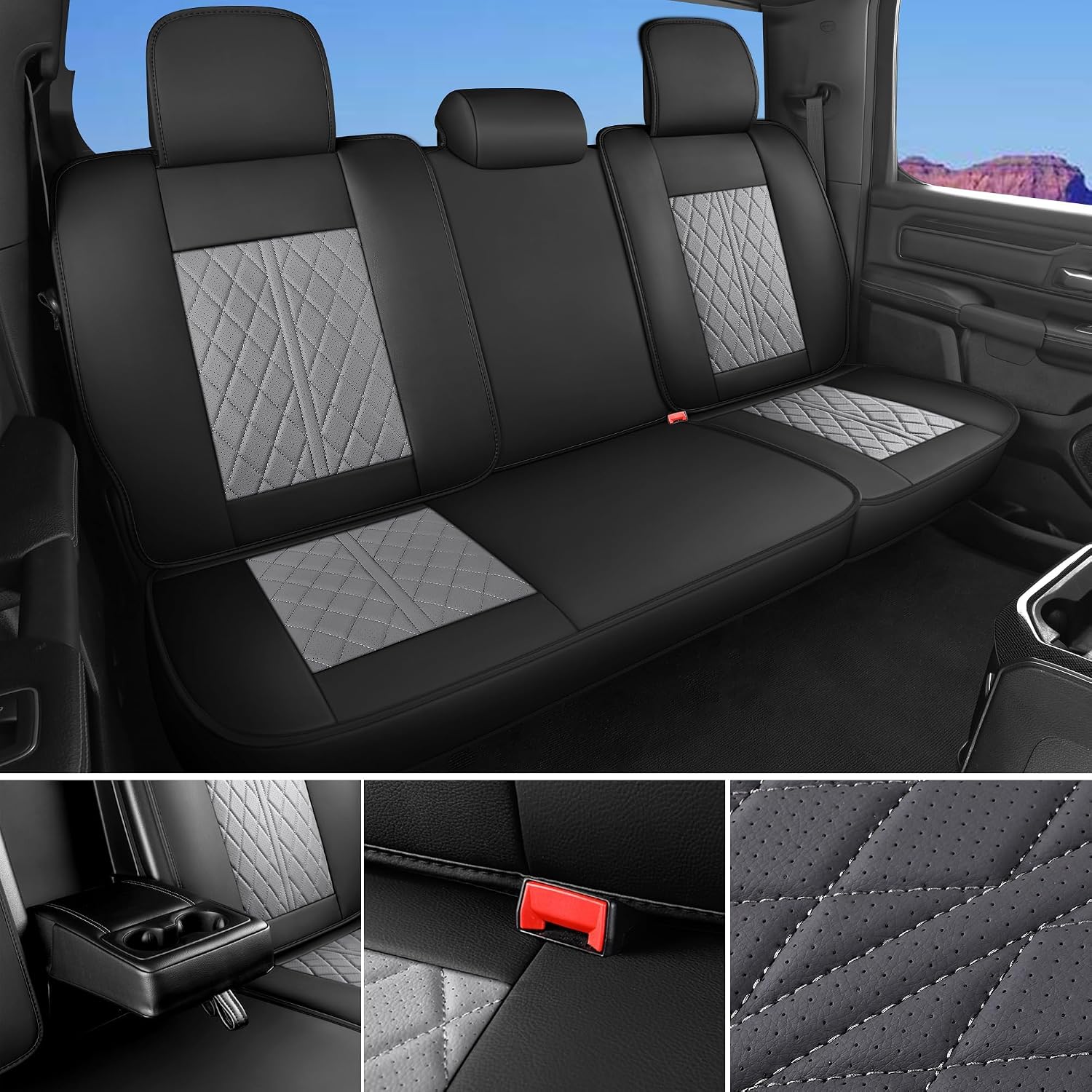 Custom Fit Chevy Silverado GMC Sierra 1500 2007-2026 2500/3500 HD Crew Cab Faux Leather Front Seat Covers - 2 Pack, Waterproof & Breathable Car Seat Protector for Truck,BlackGrey - Image 6