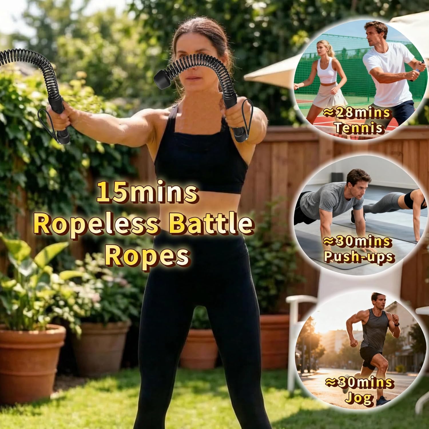 Ropeless Battle Ropes for Home Gym-Portable Cordless Training Rope Fitness Equipment for Men&Women,Weighted Workout Gear for Upper Body Cardio,Low-Impact Exercise Ropes for Small Spaces (Black) - Image 5