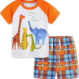 Bumeex Toddler Boy Clothes 100% Cotton Jersey Short Sleeve T-Shirt and Short Clothing Set with Pockets Outfits 2-7T