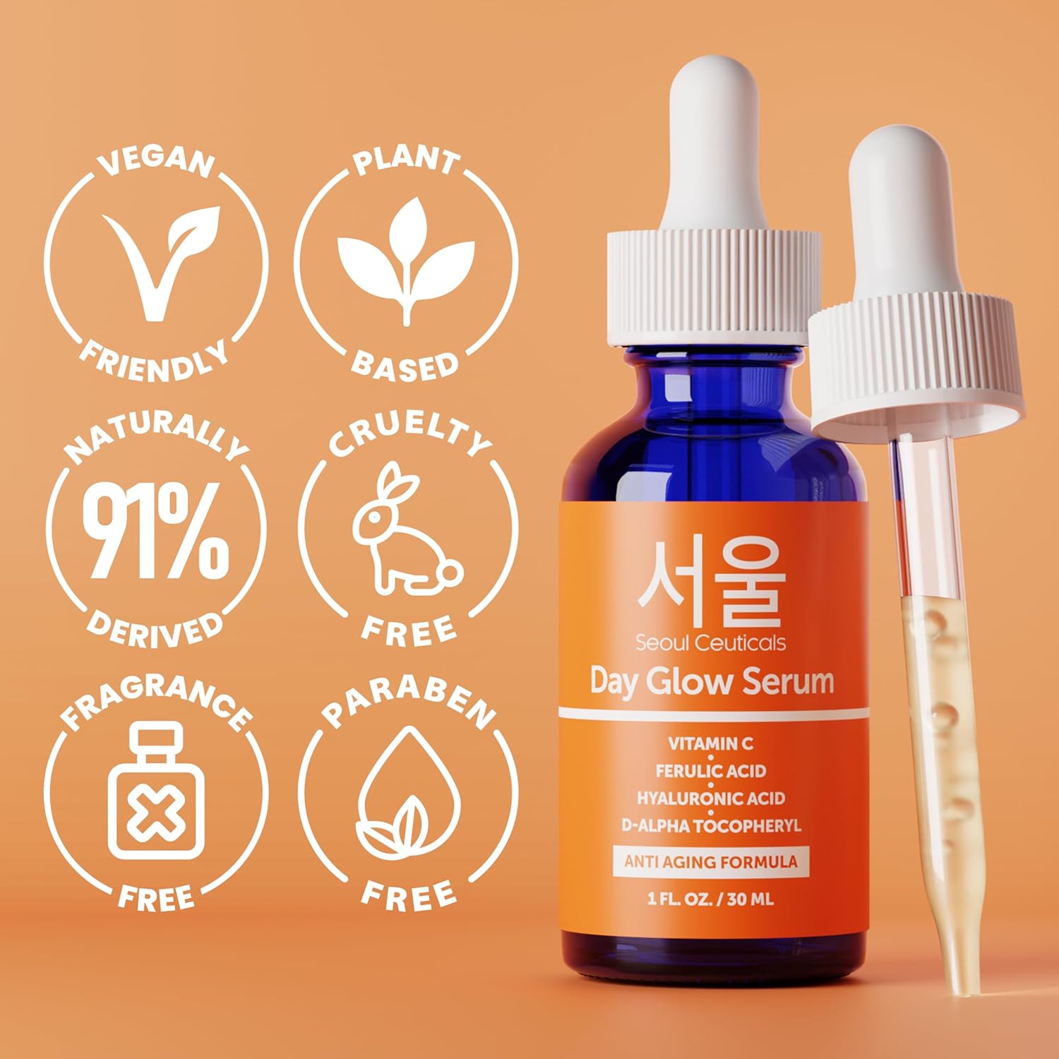 SeoulCeuticals Korean Skin Care Korean- 20% Vitamin C Hyaluronic Acid Serum + CE Ferulic Acid - Potent Anti Aging, Anti Wrinkle Korean Beauty 1oz - Image 5