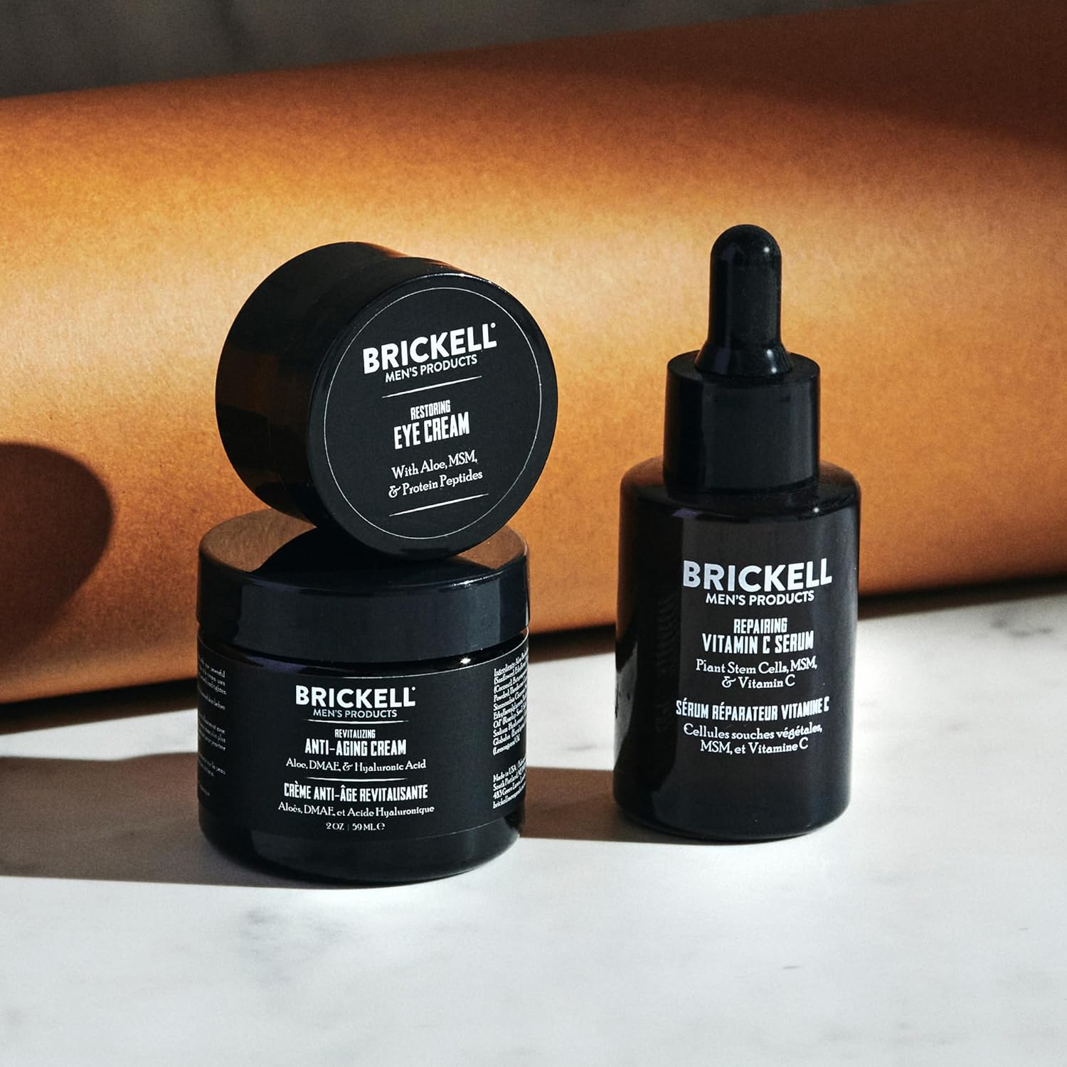 Brickell Men's Advanced Anti-Aging Routine, Night Face Cream, Facial Serum and Eye Cream, With Hyaluronic Acid, Vitamin C, and MSM, Scented, Skin Care Gift Set - Image 2