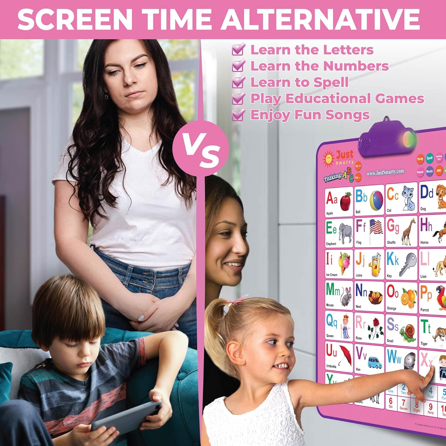 Just Smarty Interactive Alphabet Wall Chart | Talking ABCs & 123s Music Poster with Interactive Light | Toddler Alphabet Learning | Educational Toys for 3 Year Old Girls | Toddler Girl Toys 2 3 4 5 - Image 4