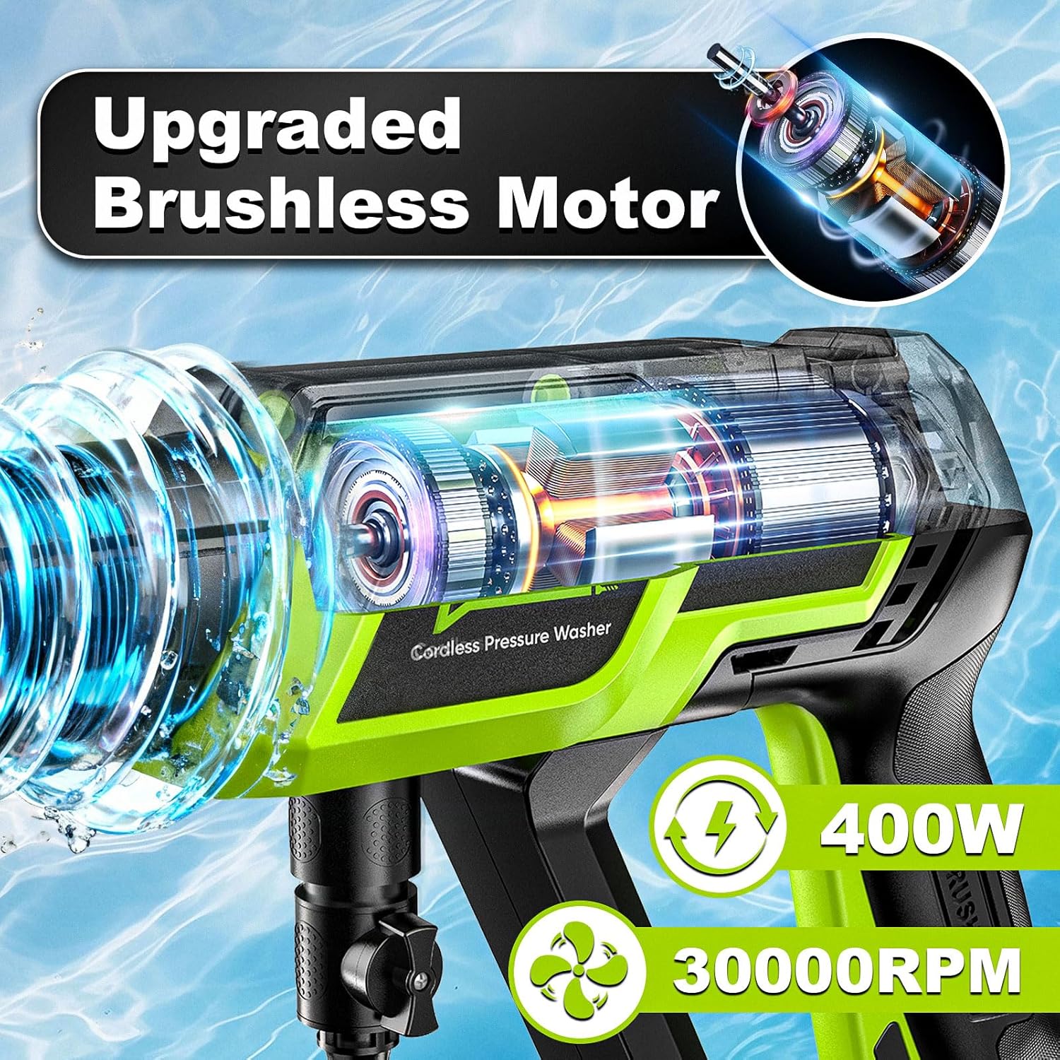 Cordless Portable Washer-Brushless Motor, 2X4000mAh Batteries & Fast Charger, 6-in-1 Nozzle, Rotating Nozzle, 16.4FT Hose & Storage Case, Handheld Car Cleaning Tool for Car/Home/Patio & Garden - Image 2
