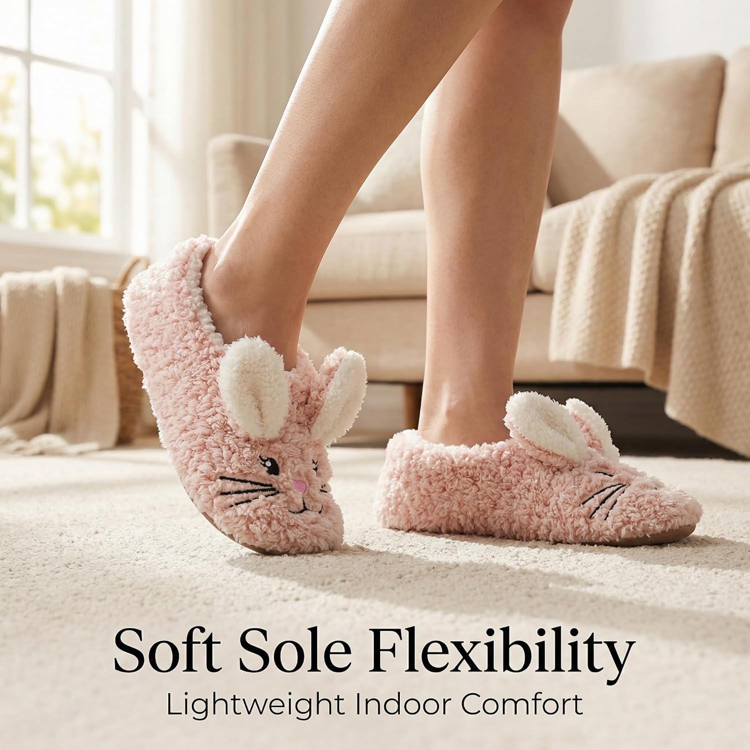 Cute Fuzzy Animal Slippers for Women Kids & Toddler Soft Sole Plush Slipper Socks with Non Slip Grippers - Image 9