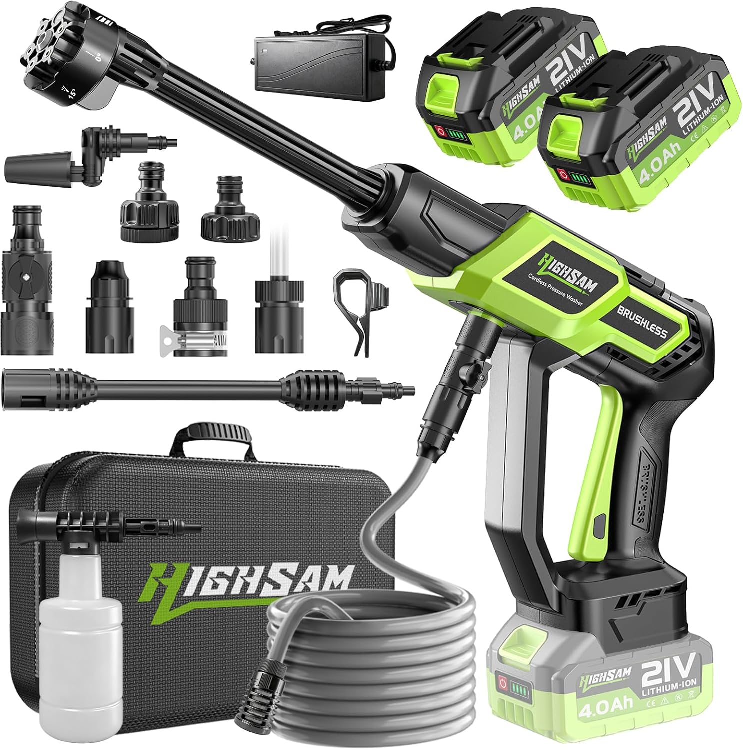 Cordless Portable Washer-Brushless Motor, 2X4000mAh Batteries & Fast Charger, 6-in-1 Nozzle, Rotating Nozzle, 16.4FT Hose & Storage Case, Handheld Car Cleaning Tool for Car/Home/Patio & Garden Cordless Portable Washer-Brushless Motor, 2X4000mAh Batteries & Fast Charger, 6-in-1 Nozzle, Rotating Nozzle, 16.4FT Hose & Storage Case, Handheld Car Cleaning Tool for Car/Home/Patio & Garden