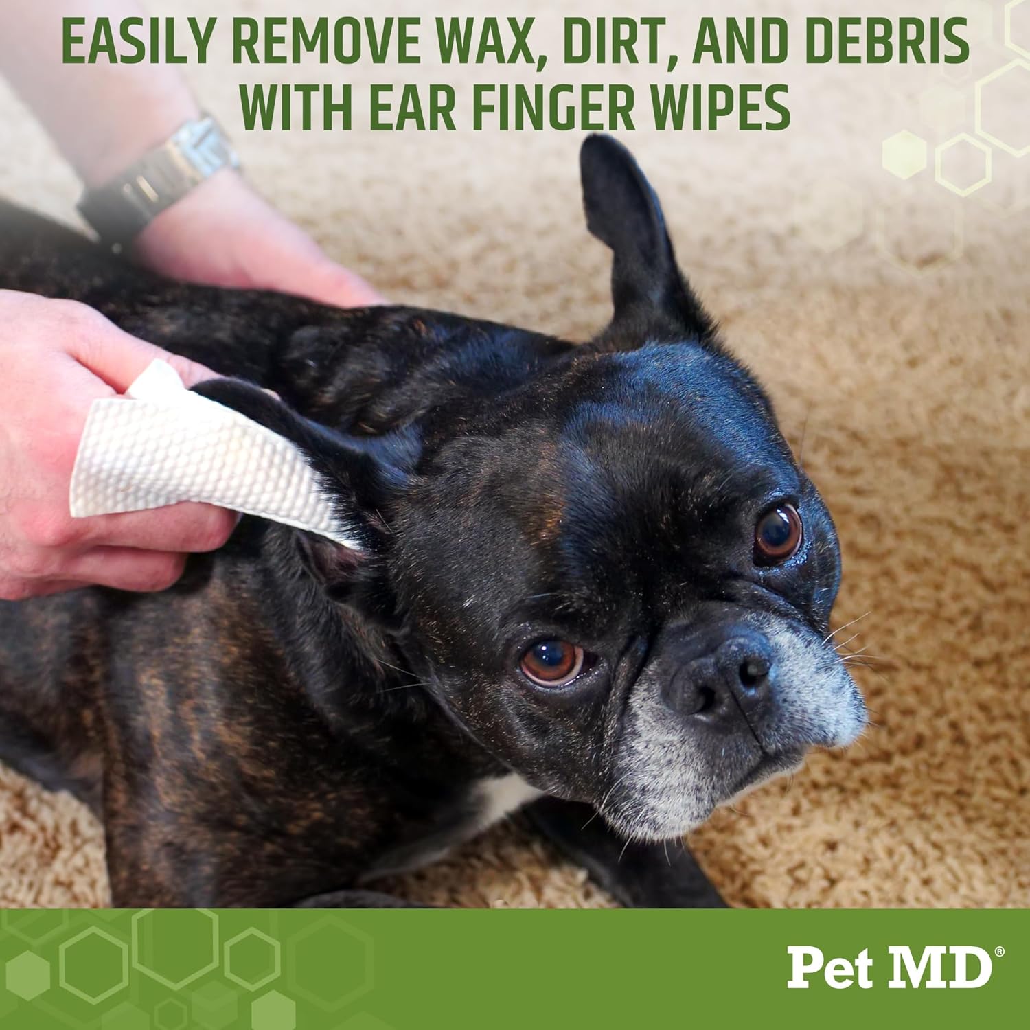 Pet MD Dog Ear Cleaning Wipes – Otic Cleanser for Dogs, Soothing Ear Care with Aloe Vera & Eucalyptus, Finger Wipes, 50 Count - Image 2