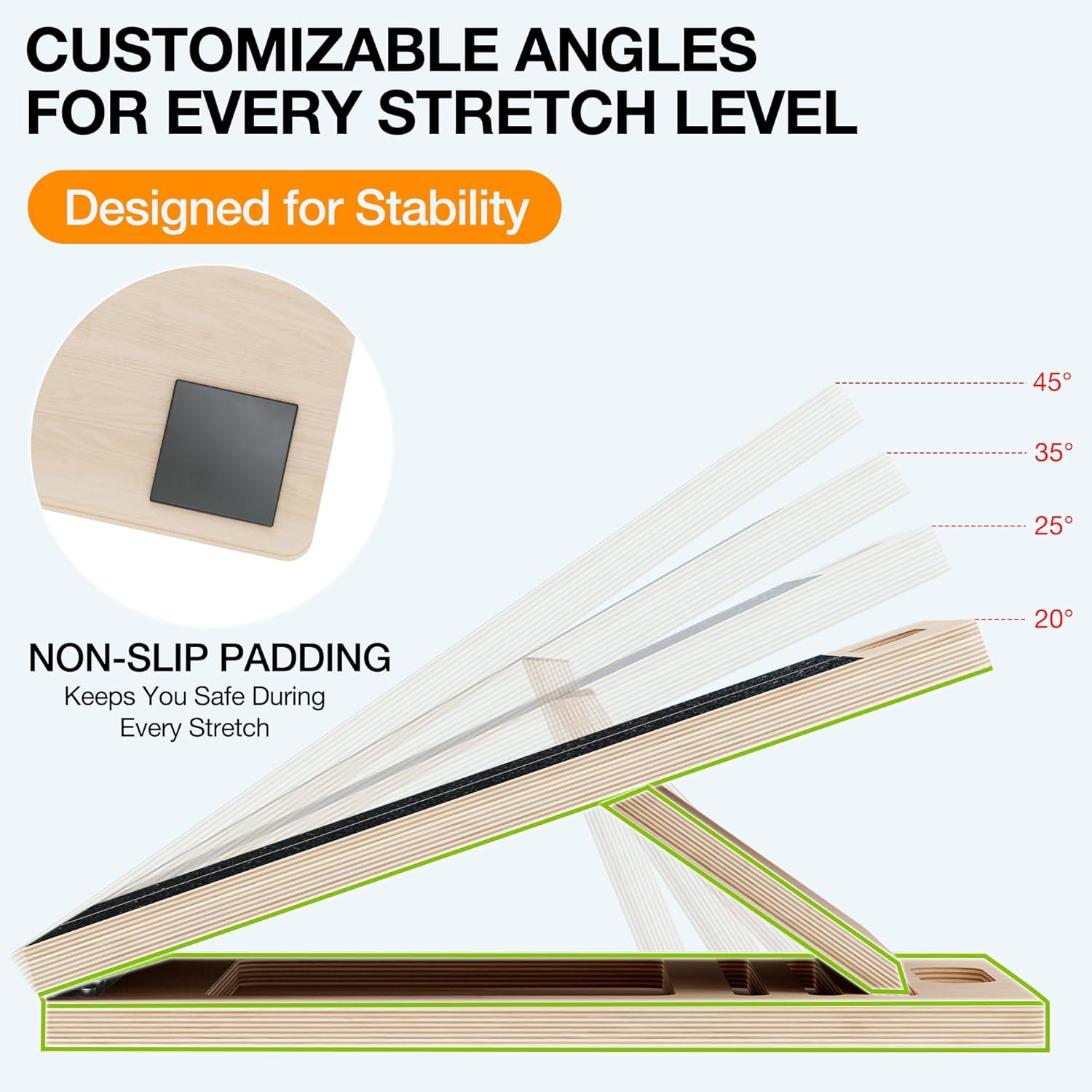 TEMI Slant Board for Calf-Stretching - Wooden Incline Wedge Stretcher for Squats, Foot & Ankle Mobility, Portable Fitness Equipment, Balance Block for Heel Stretch - Image 4