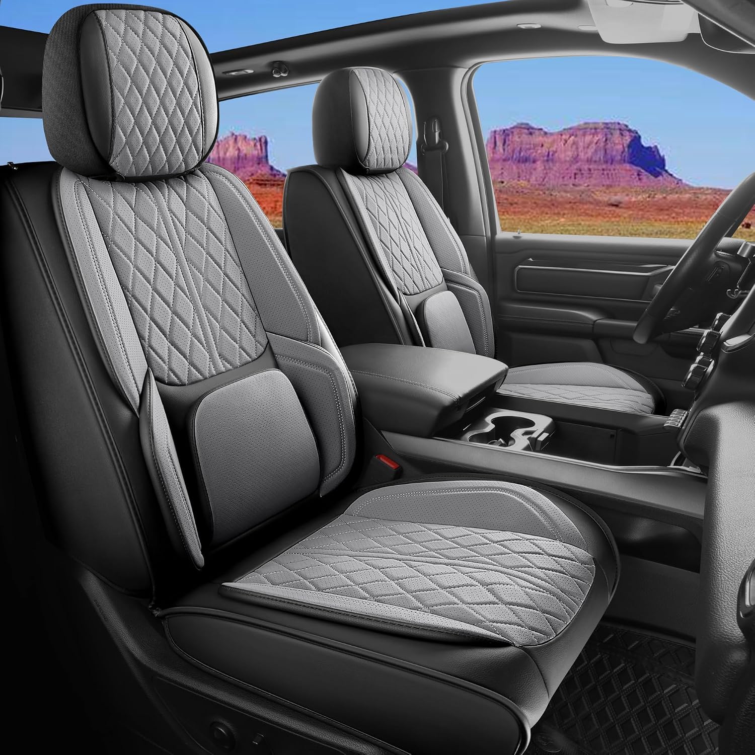 Custom Fit Chevy Silverado GMC Sierra 1500 2007-2026 2500/3500 HD Crew Cab Faux Leather Front Seat Covers - 2 Pack, Waterproof & Breathable Car Seat Protector for Truck,BlackGrey