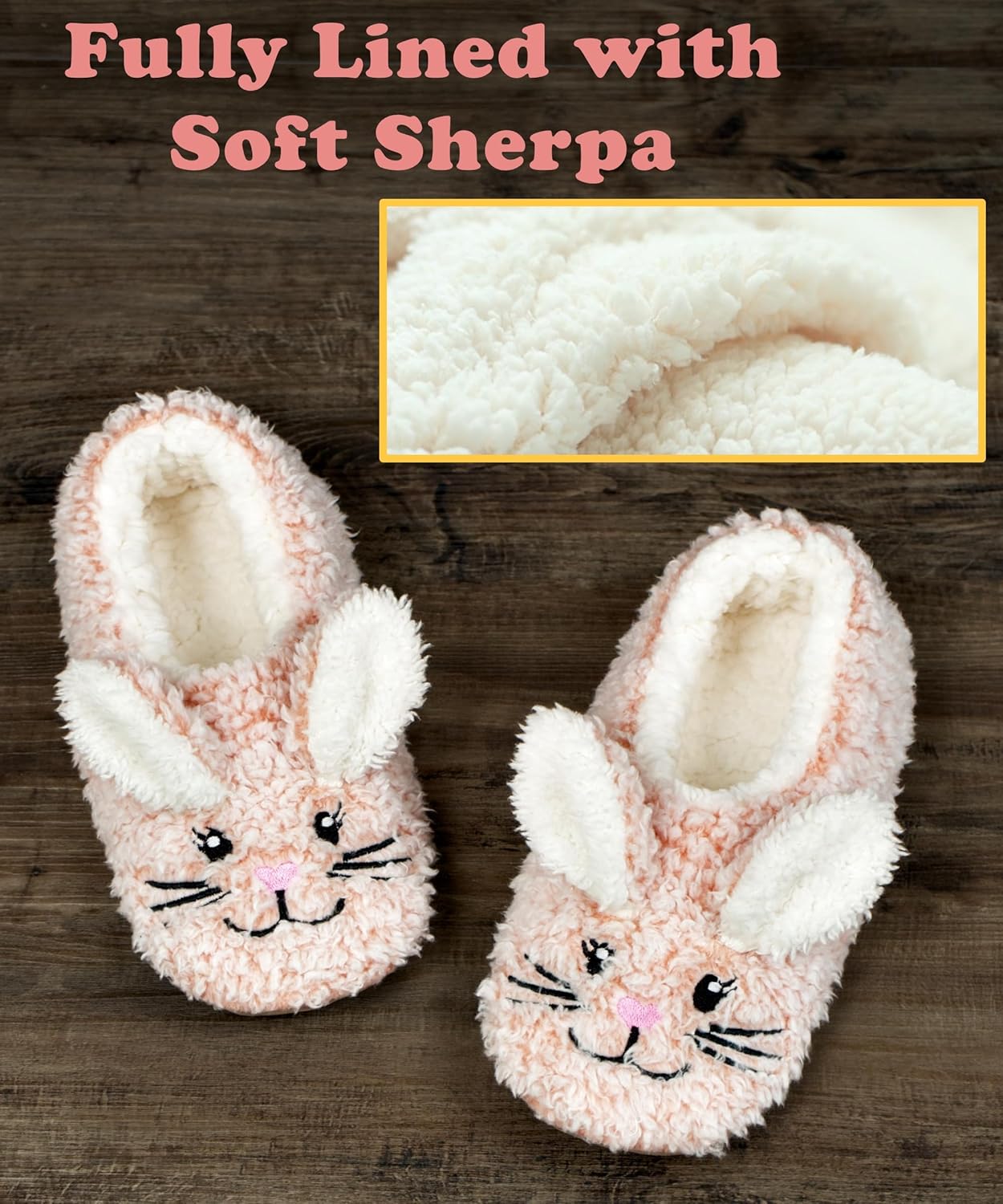 Cute Fuzzy Animal Slippers for Women Kids & Toddler Soft Sole Plush Slipper Socks with Non Slip Grippers - Image 3
