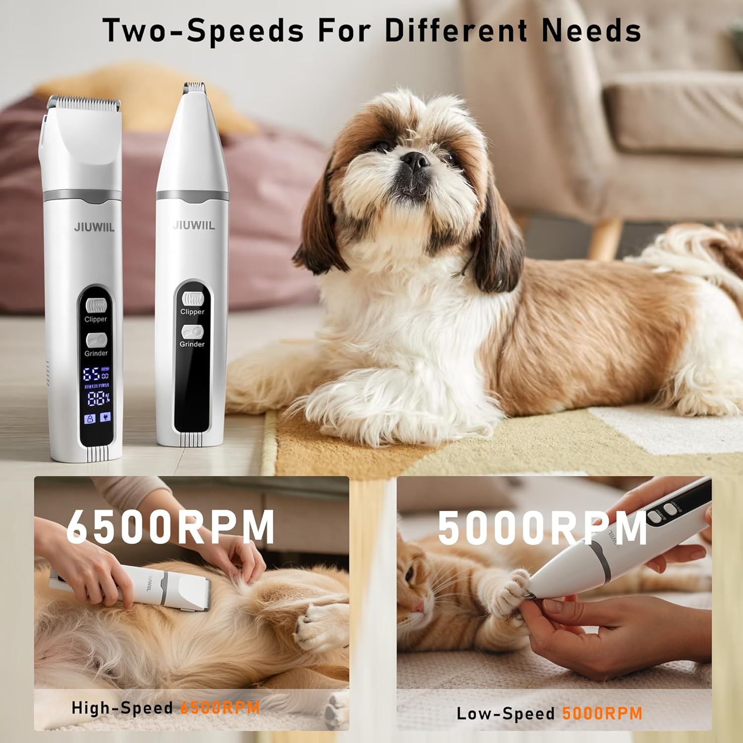 Dog Clippers for Grooming, 4 in 1 Dog Grooming Kit Hair Clipper with LCD Display, Dog Trimmer for Grooming, Dog Hair Trimmer for Paw Nail Grinder,Shaver Grooming Supplies for Pet Cats Dogs - Image 2