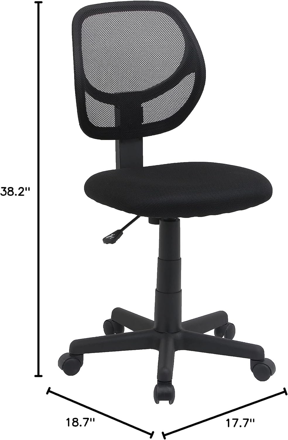 Amazon Basics Low Back Office Chair, Breathable Mesh, Height Adjustable, Padded Seat, Rolling Wheels, Swivel, Back Support, Sturdy, 21.25" D x 22.5" W x 38" H, Black - Image 8