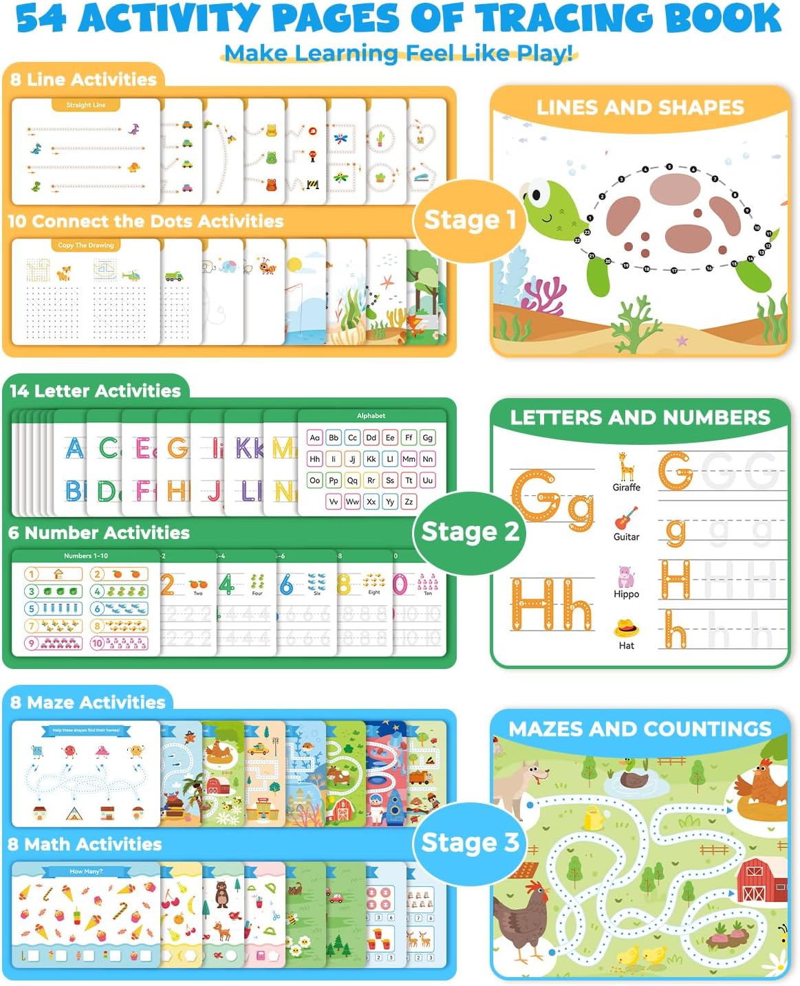 Preschool Learning Activities 54 Reusable Pages, Tracing Books for Kids Ages 3-5, Toddler Activities Busy Book, Handwriting Practice Kindergarten Workbooks, Educational Toys for 3 4 5 Year Old - Image 3