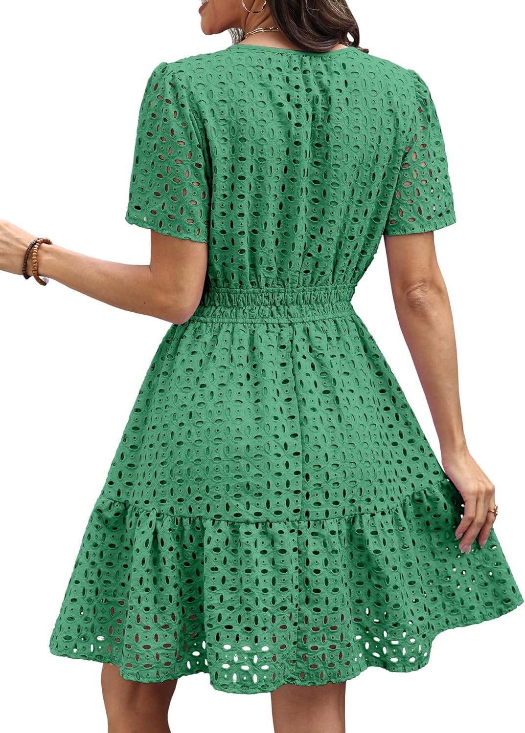 RUMIA Womens Dresses 2026 Summer V Neck Eyelet Lace A Line Short Dress - Image 5