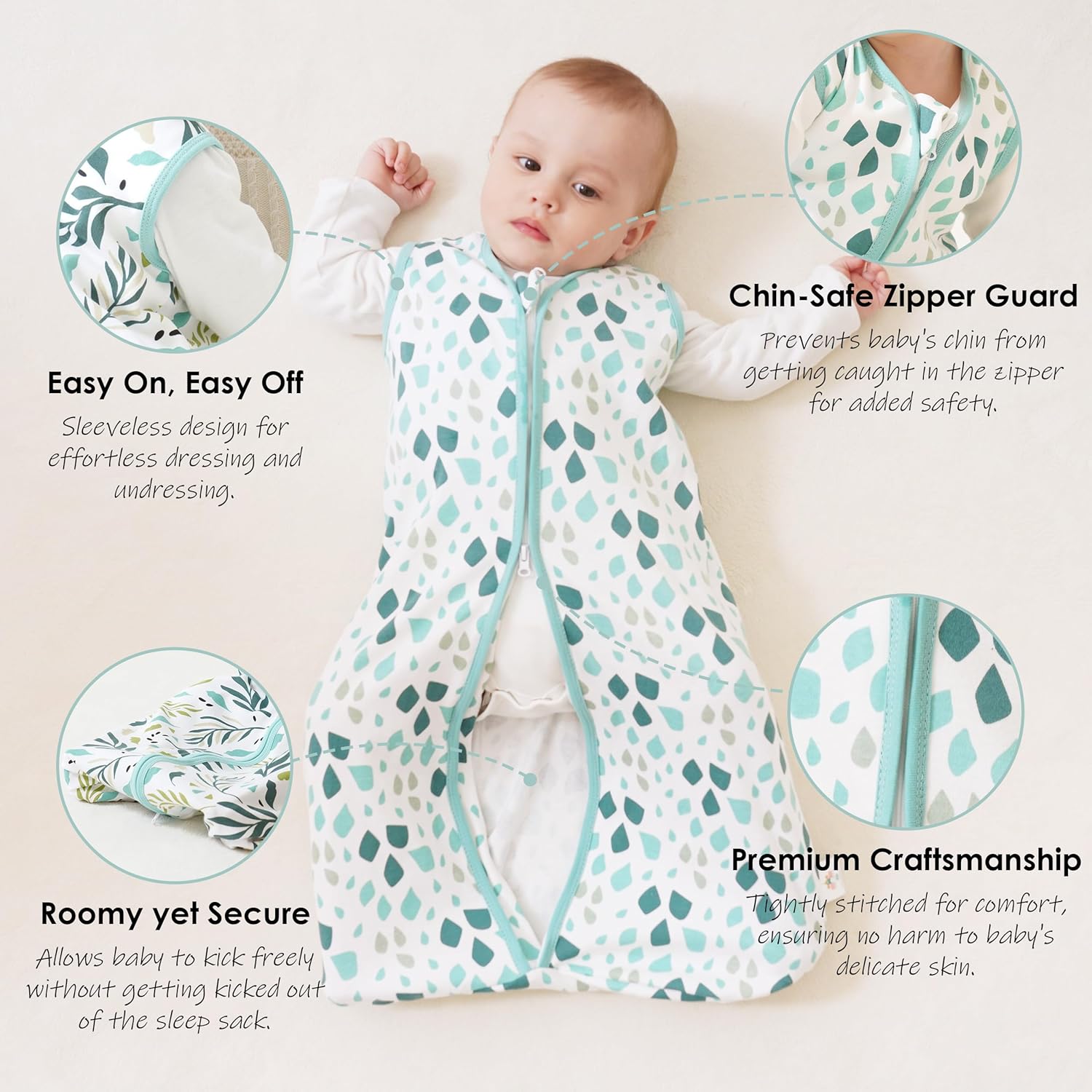 Cute Castle Baby Sleep Sack 18-24 Months - Lightweight 100% Cotton 2-Way Zipper TOG 0.5 Infant Wearable Blanket, Newborn Essentials Toddler Sleep Clothes (3 Pack Green) - Image 3