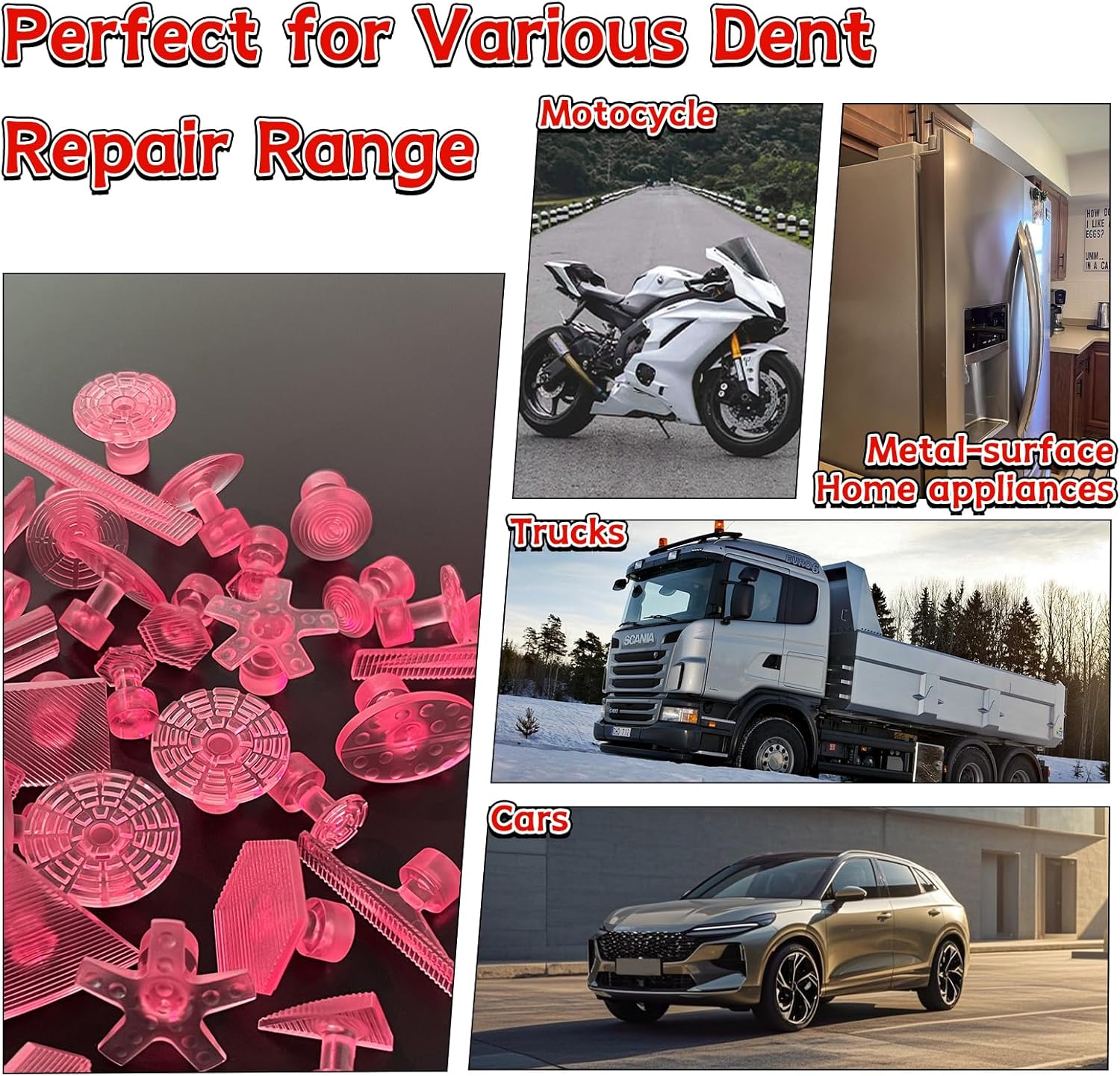 Dent Puller Kit for Car Dent Repair with Dent Reflect Line Board, Lightweight Dent Lifter, Rubber Hammer & Trim Removal Tools Set, Paintless Dent Removal for Auto Body Hail Damge Door Dings - Image 7