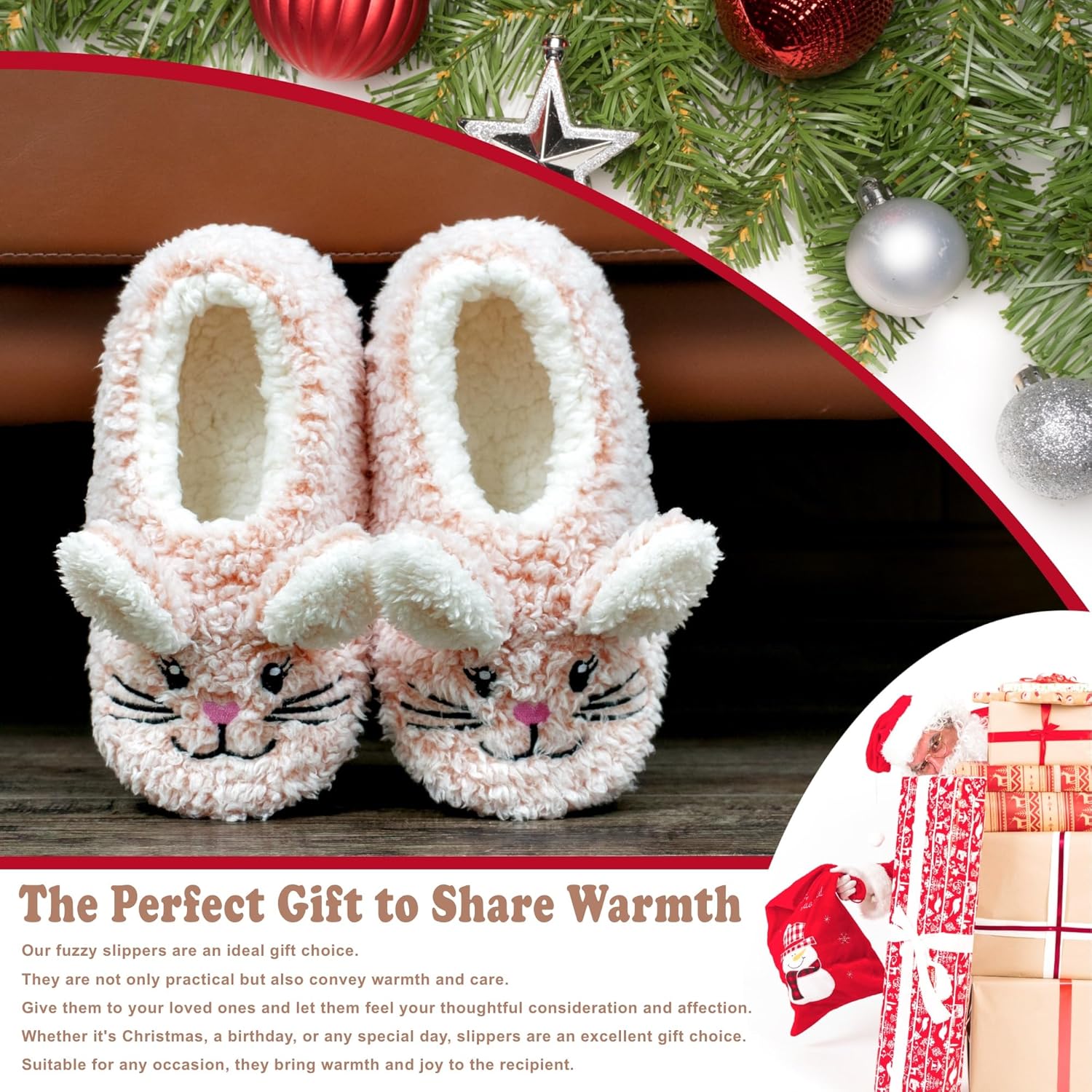 Cute Fuzzy Animal Slippers for Women Kids & Toddler Soft Sole Plush Slipper Socks with Non Slip Grippers - Image 7