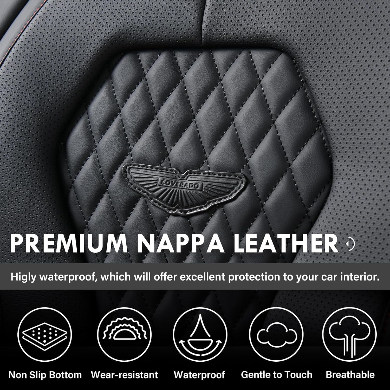 Coverado Seat Covers, Car Seat Covers Full Set, Black Car Seat Cover, Car Seat Covers Front Seats Back Seat Cover, Waterproof Car Seat Cushion, Leather Seat Covers Seat Protector Fit for Most Cars - Image 6