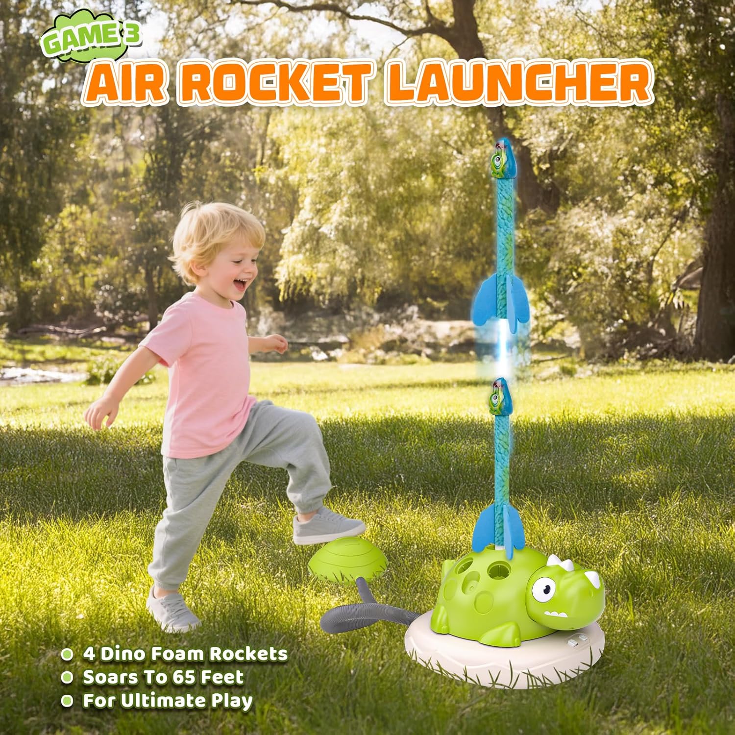 Aliex 3 in 1 Dinosaur Musical Jumping, Toss Ring and Stomping Launch Rocket Launcher, Indoor & Outdoor Sports Toys with Remote Control for Kids Ages 3-8 4-6,Active Outside Toy Gift for Boys and Girls - Image 4