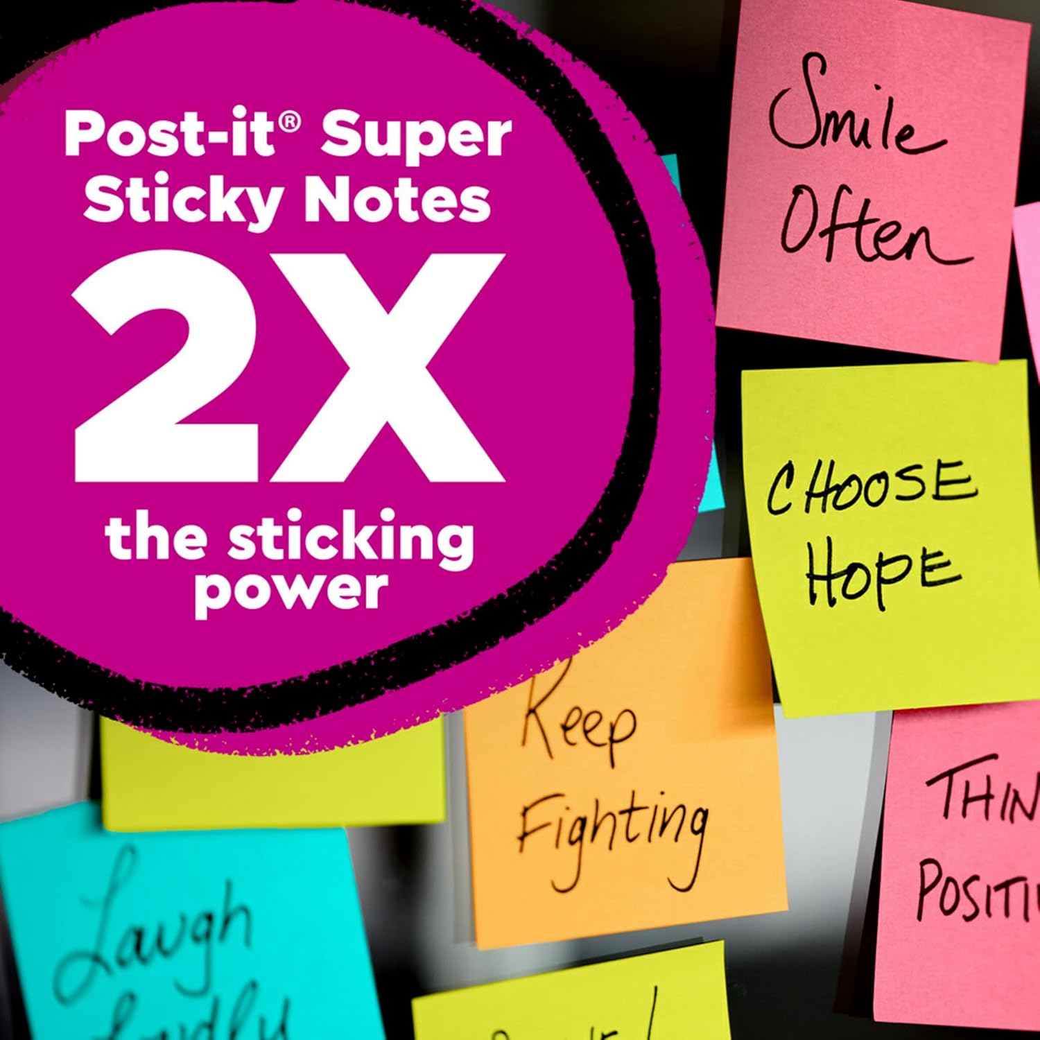 Post-it Super Sticky Notes, 24 Sticky Note Pads, 3 x 3 in., School Supplies, Office Products, Sticky Notes for Vertical Surfaces, Monitors, Walls and Windows, Energy Boost Collection - Image 4