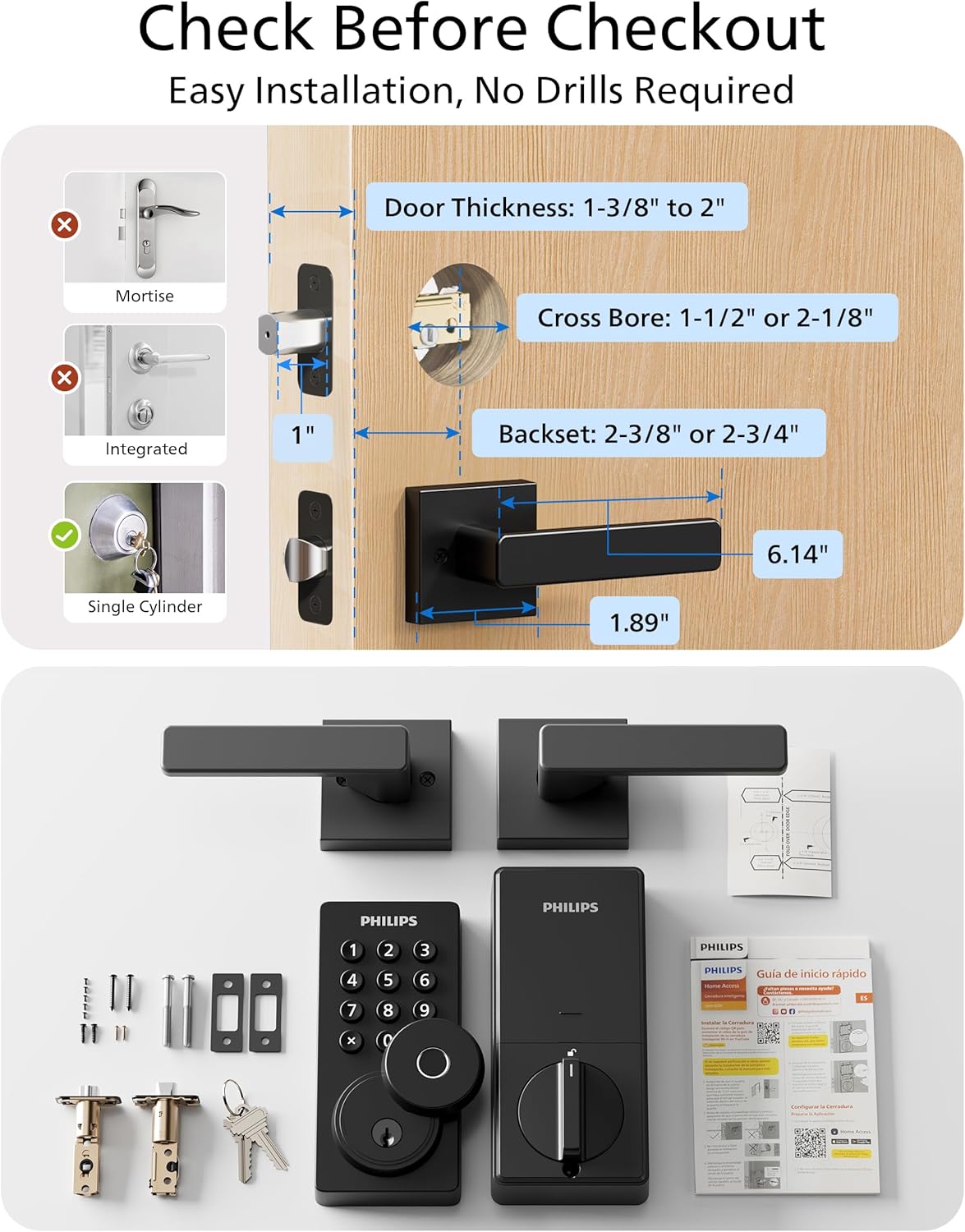 Philips WiFi Keypad Door Lock with Handle, Built-in WiFi, APP Remote Control, Voice & Fingerprint Unlock, Smart Locks for Front Door with Auto Lock, Digital Front Door Lock Set, Keyless Entry Deadbolt - Image 9