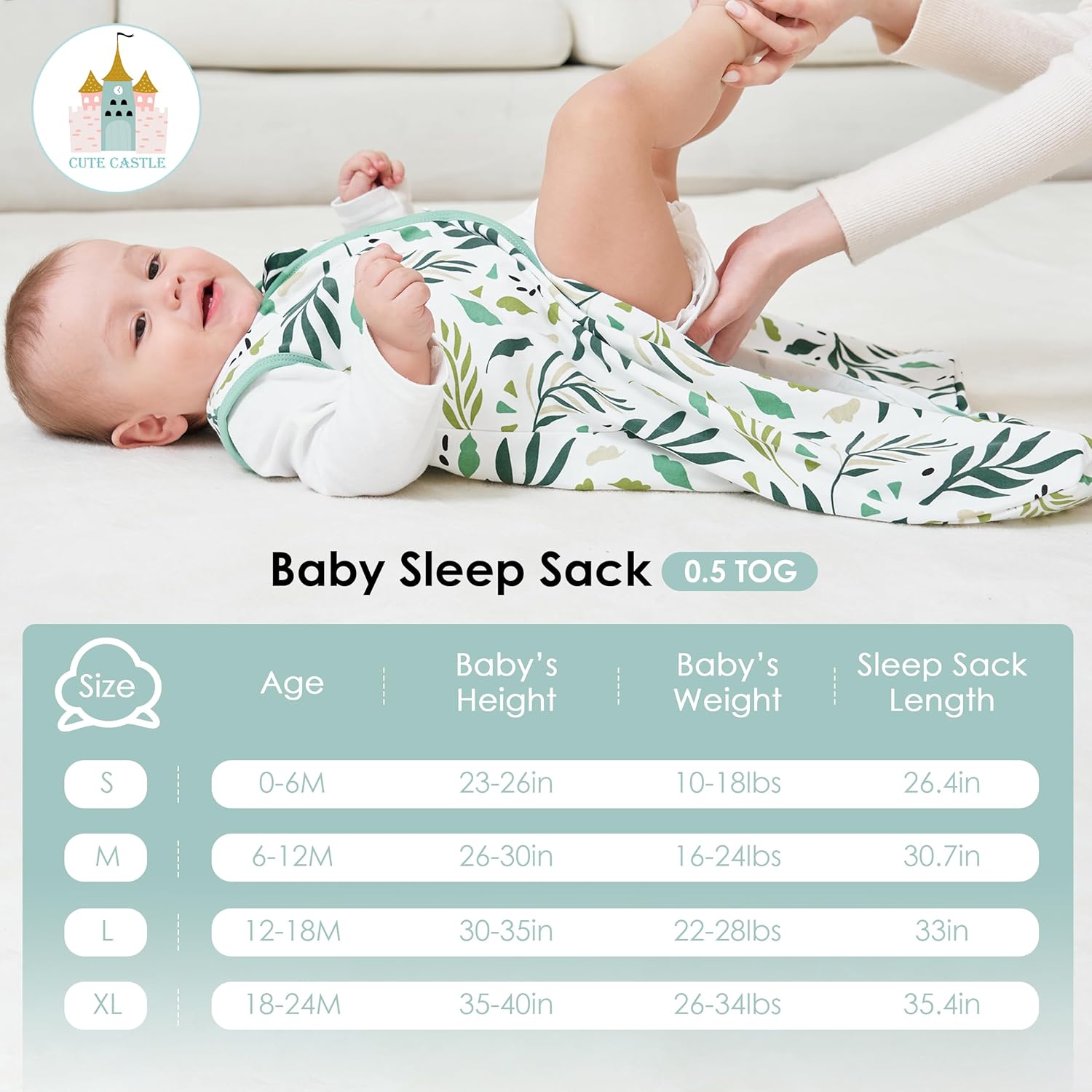 Cute Castle Baby Sleep Sack 18-24 Months - Lightweight 100% Cotton 2-Way Zipper TOG 0.5 Infant Wearable Blanket, Newborn Essentials Toddler Sleep Clothes (3 Pack Green) - Image 4