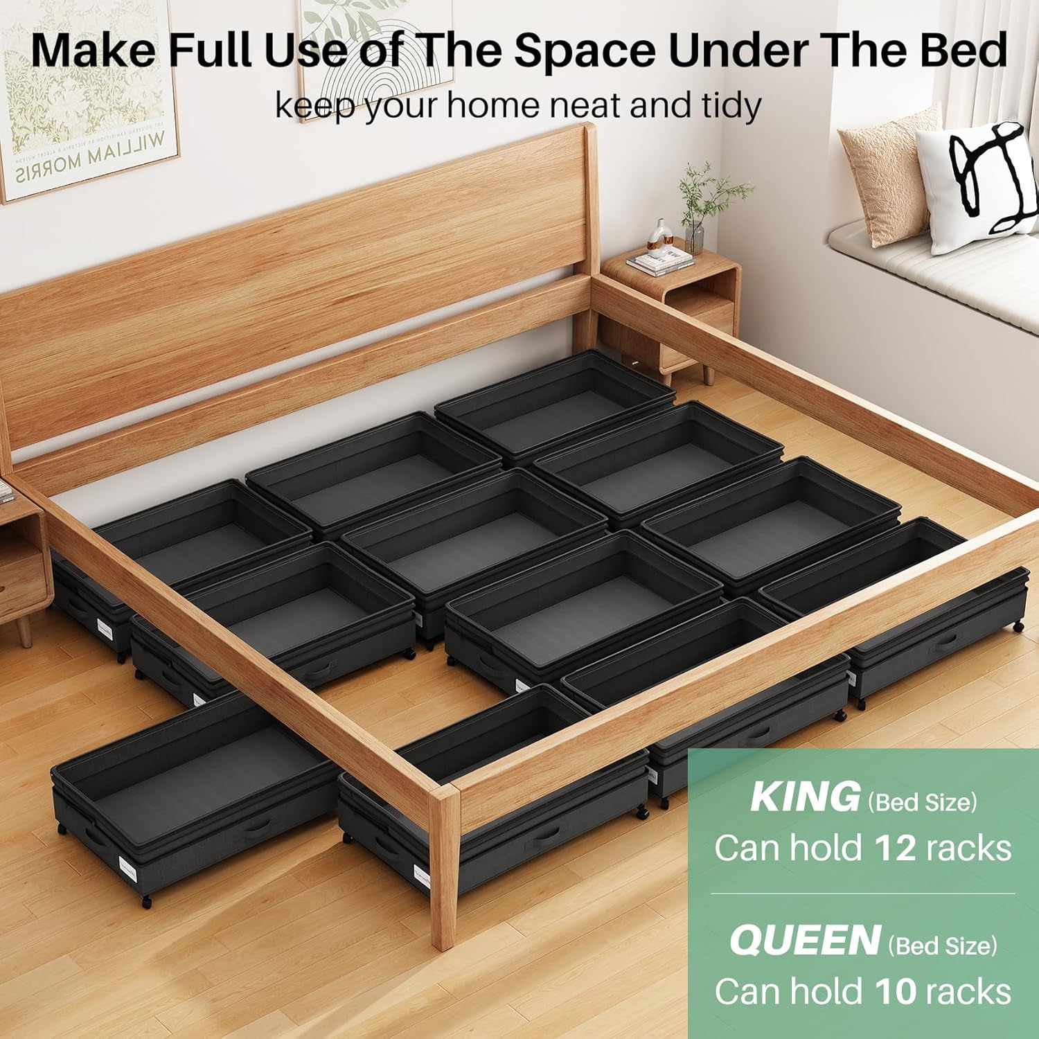 Kitstorack 4 Pack Height-adjustable Under Bed Storage with Wheels, Under Bed Storage Containers,Under Bed Shoe Storage Organizer with Clear Window&Label, Suitable for Clothes Storage, Black - Image 5
