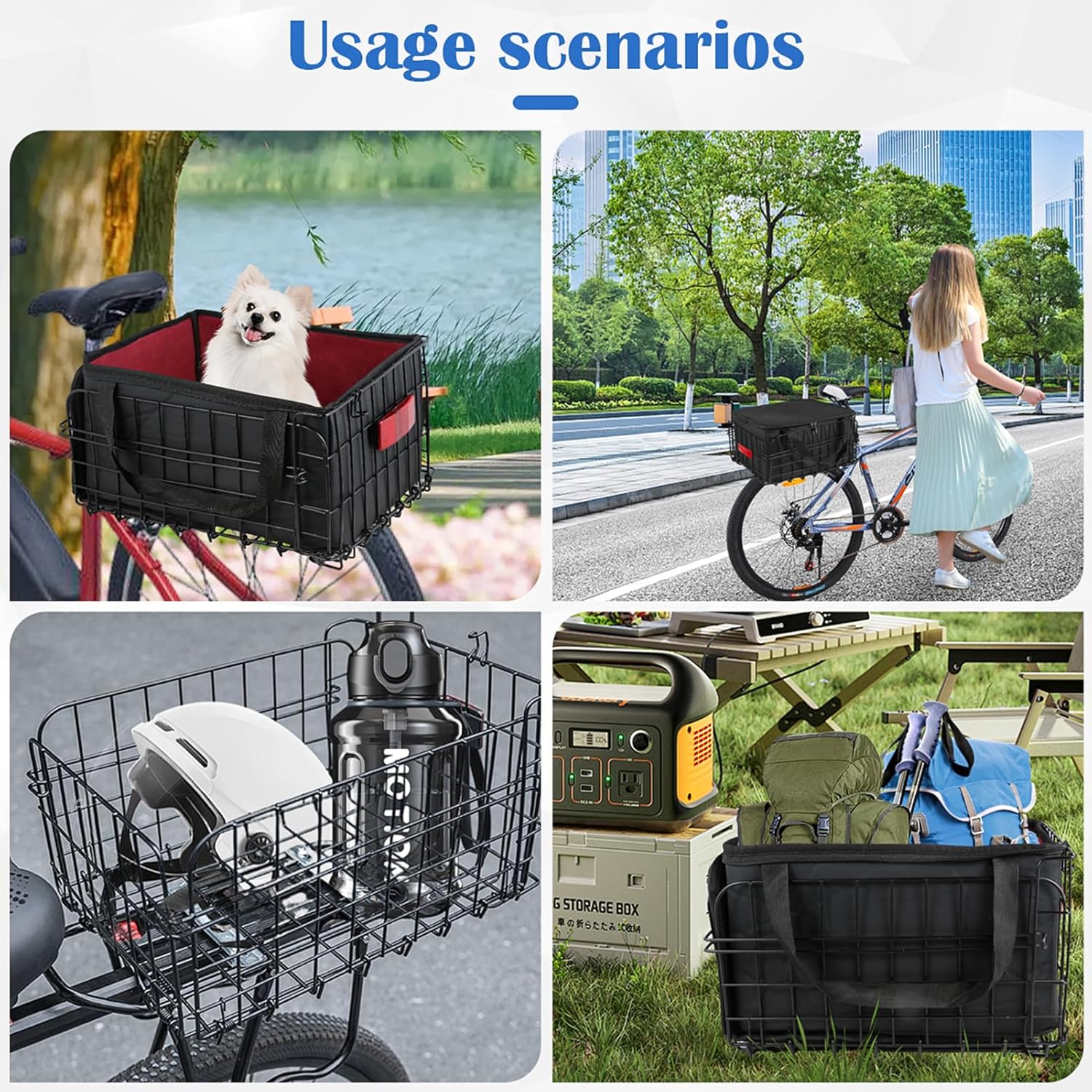 Bike Basket Rear, Folding Bicycle Basket with Removable Waterproof Liner Bag, Rear Bike Cargo Rack, Bike Accessories Frame Basket for Adult Women Men Carrying Dogs,Pet,Grocery,Quick Release Design - Image 6