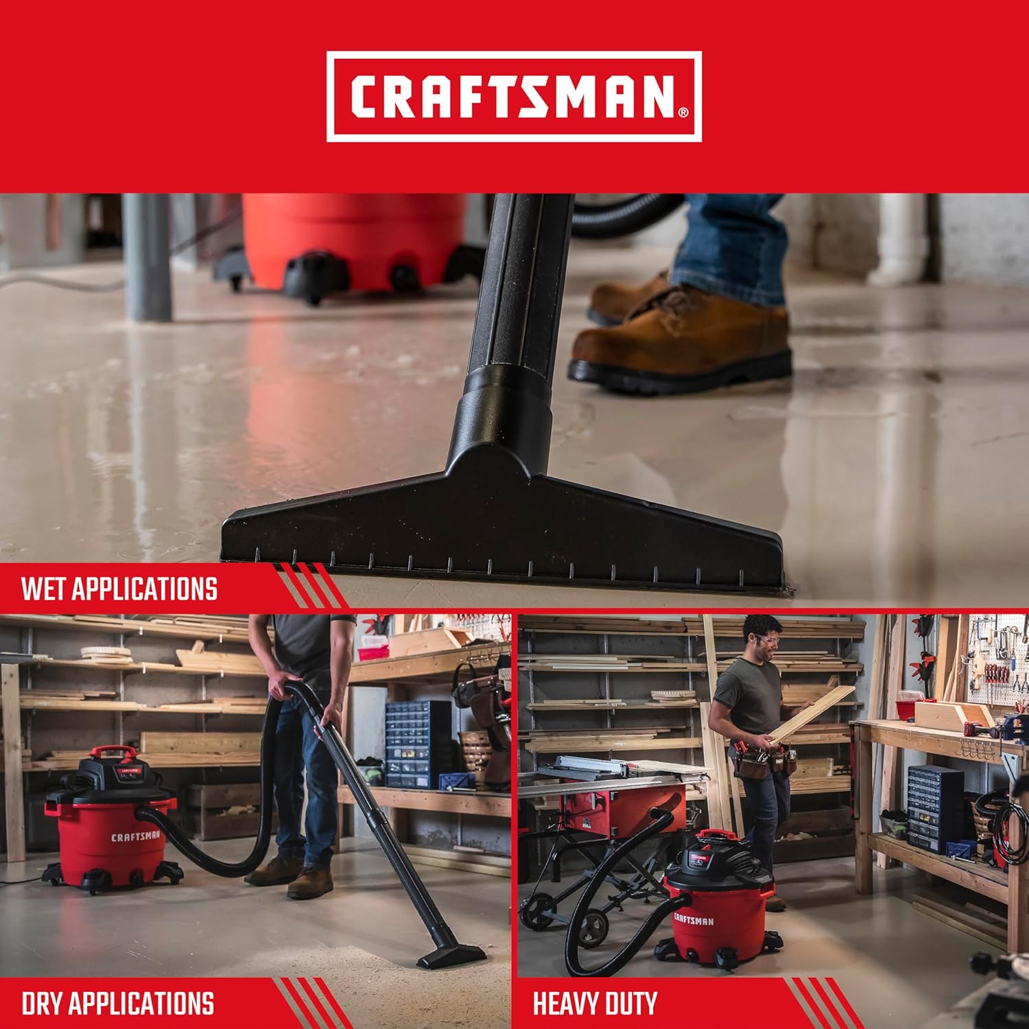 CRAFTSMAN CMXEVBE17595 16 Gallon 6.5 Peak HP Wet Dry Vac, Heavy-Duty Shop Vacuum Wet and Dry with Filter, Dust Bag, Hose and Attachments for Home Projects & Renovations - Image 4