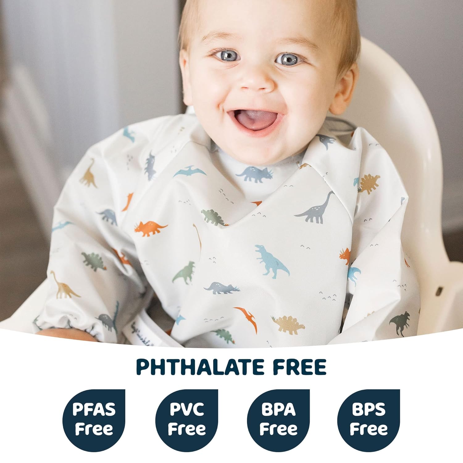 Tiny Twinkle Long Sleeve Bib for Babies & Toddlers | Waterproof Smock Bib for Eating | Machine Washable & Mess-Proof Feeding Essentials | Newborn Shower Gift (Dinosaur, 6–24M) - Image 8