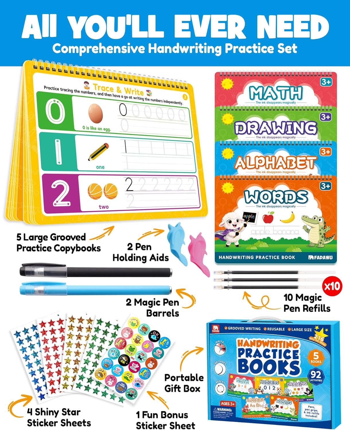 Magic Grooved Writing Practice Books for Kids, Large Grooved Handwriting Copybook, Reusable Learn to Write Number Letter Preschool Tracing Workbook for Kids Ages 3-8, Birthday Gifts Toys - Image 2