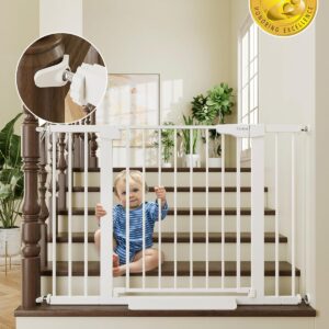 Cumbor 30-46″ Baby Gate for Stairs, Toddler Safety Essentials for The House, Auto Close Dog Gate for Doorways, Mom’s Choice Awards Winner-Easy Install Pressure Mounted Pet Gates for Dogs, White