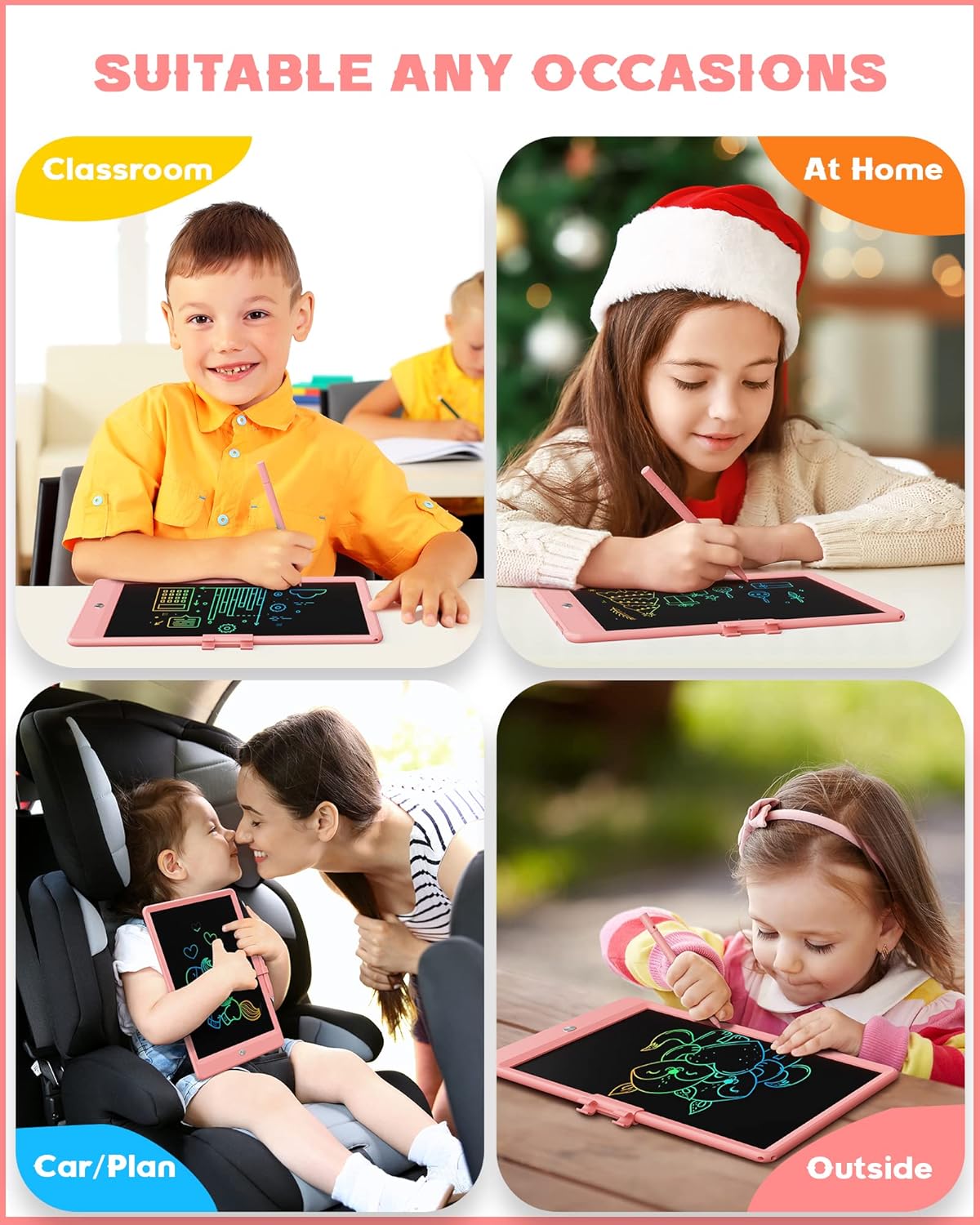 Bravokids 10 Inch LCD Writing Tablet for 3-8 Year Olds - Electronic Drawing Pad and Doodle Board as Educational Birthday Gifts for Girls and Boys (Pink) - Image 5