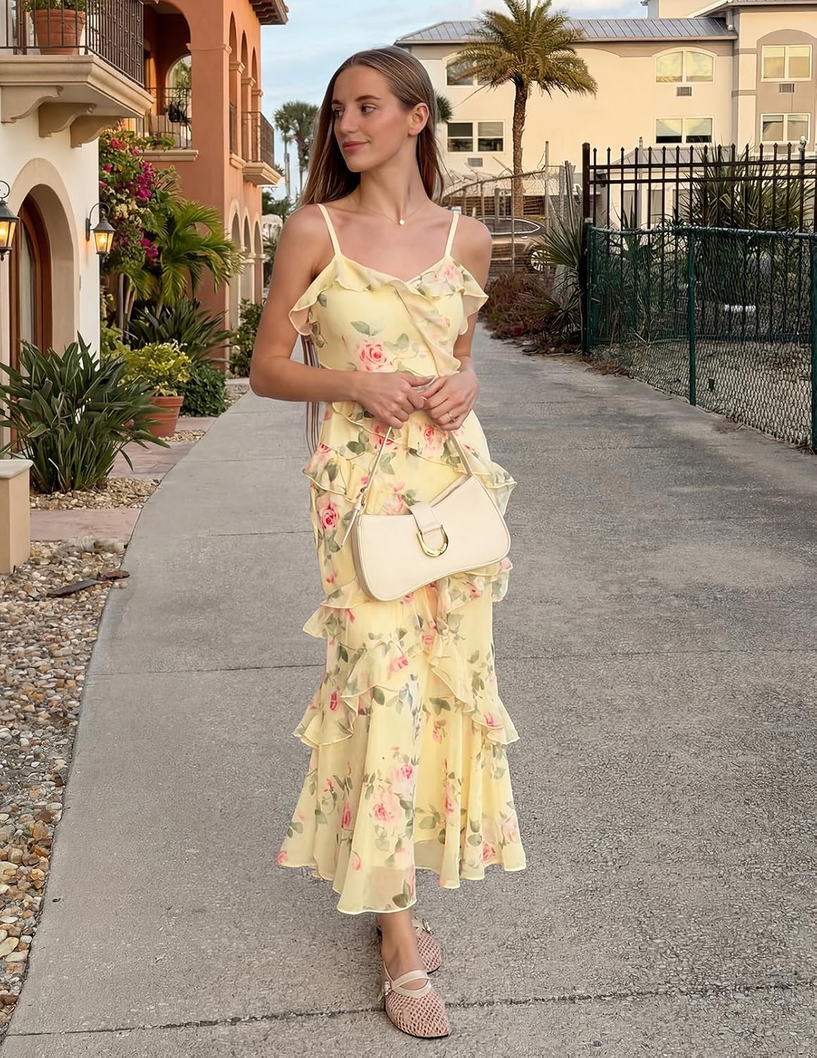 MEROKEETY Summer Floral Wedding Guest Maxi Dress Women 2026 Vacation Formal Bodycon Spaghetti Strap Cocktail Party Long Dress - Image 4