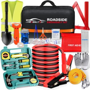 Car Emergency Roadside Tool kit,Road Side Safety Assistance Kit for Women Men Adult,Auto Truck Vehicle Emergency Bag with Shovel Jumper Cable First Aid Kit