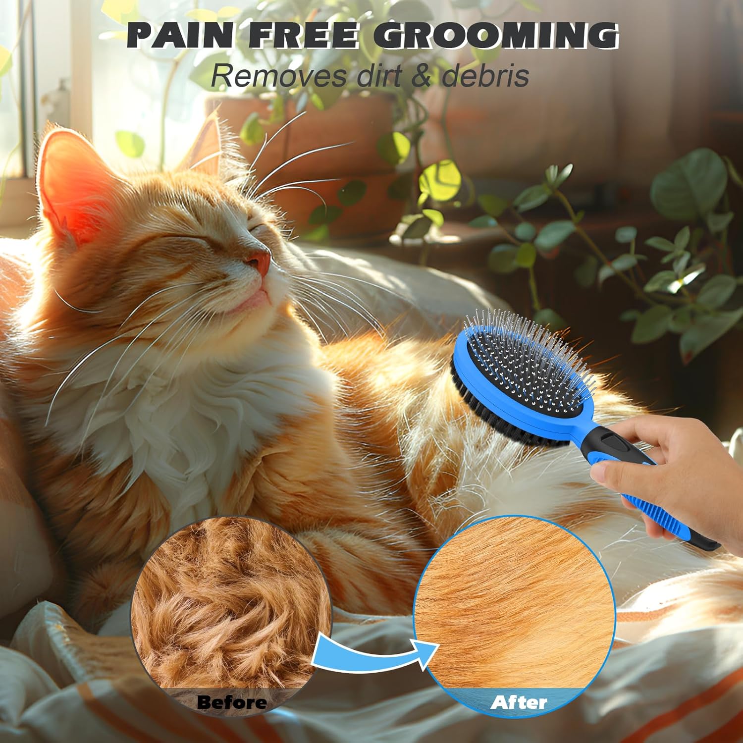 2PCS Pet Grooming Tools - Double-Sided Brush for Shedding and Bathing, Suitable for Short/Long Haired Dogs Cats and Horses, Deshedding Dog Brush, Mane & Tail Combs for Horses - Pet Supplies (Blue) - Image 5