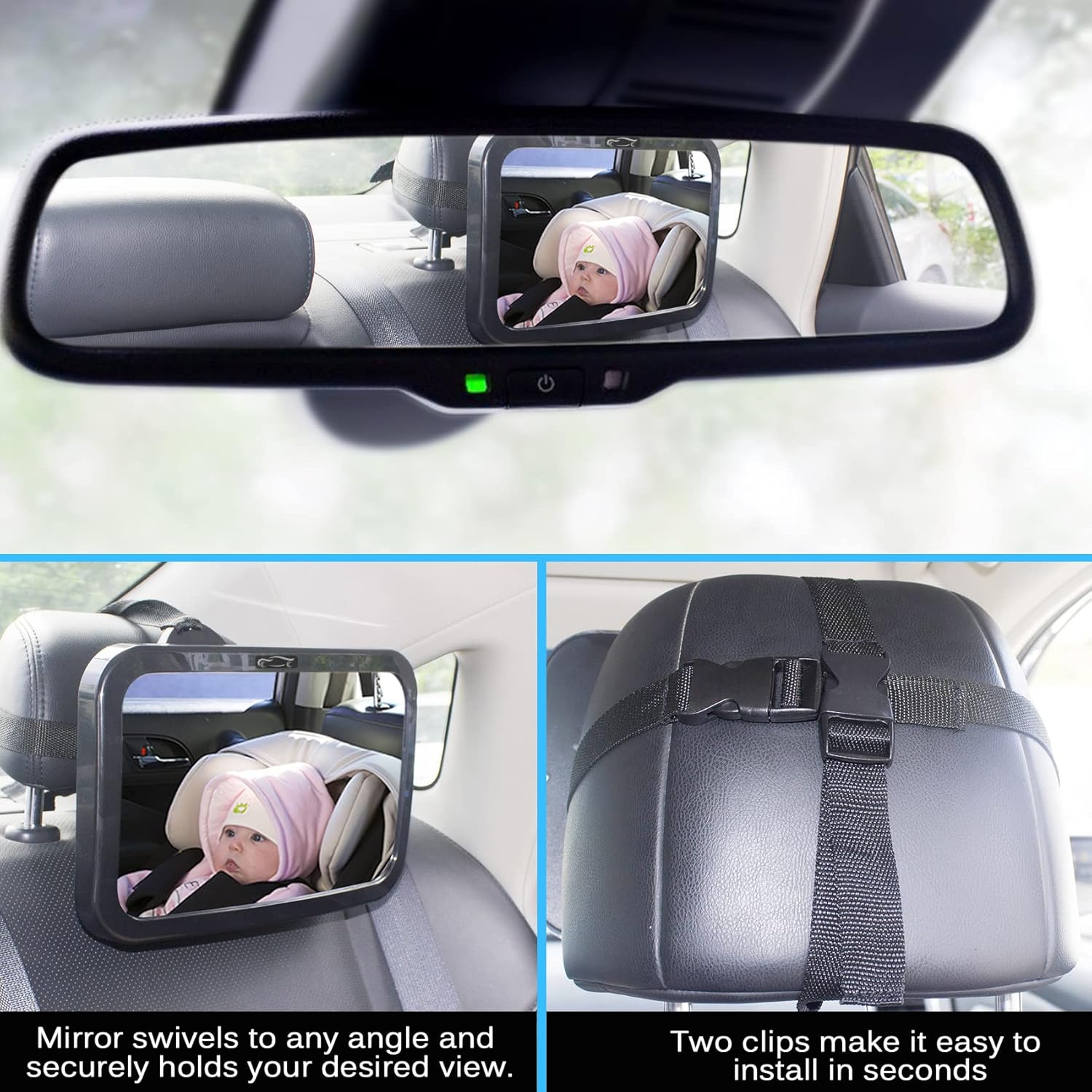 Shynerk Baby Car Mirror, Safety Car Seat Mirror for Rear Facing Infant with Wide Crystal Clear View, Shatterproof, 360° Rotation, Crash Tested and Certified - Image 5