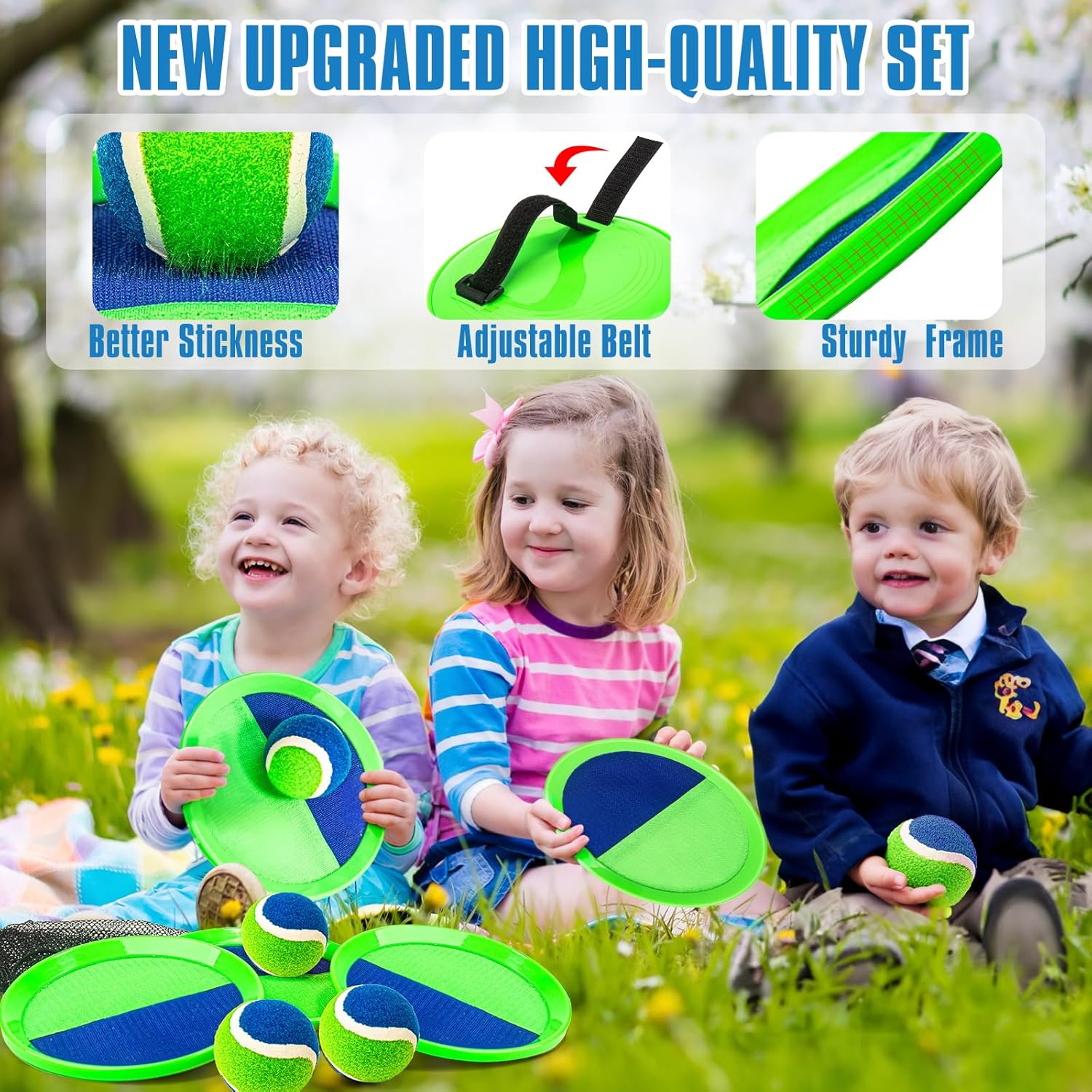 Toss and Catch Ball Set, Pool Beach Outdoor Toys Games for Kids Ages 4-8-12, 4 Paddles 4 Balls and Storage Bag, Summer Yard Outdoor Game for Adult Family, Birthday Easter Gift for Kids - Image 3
