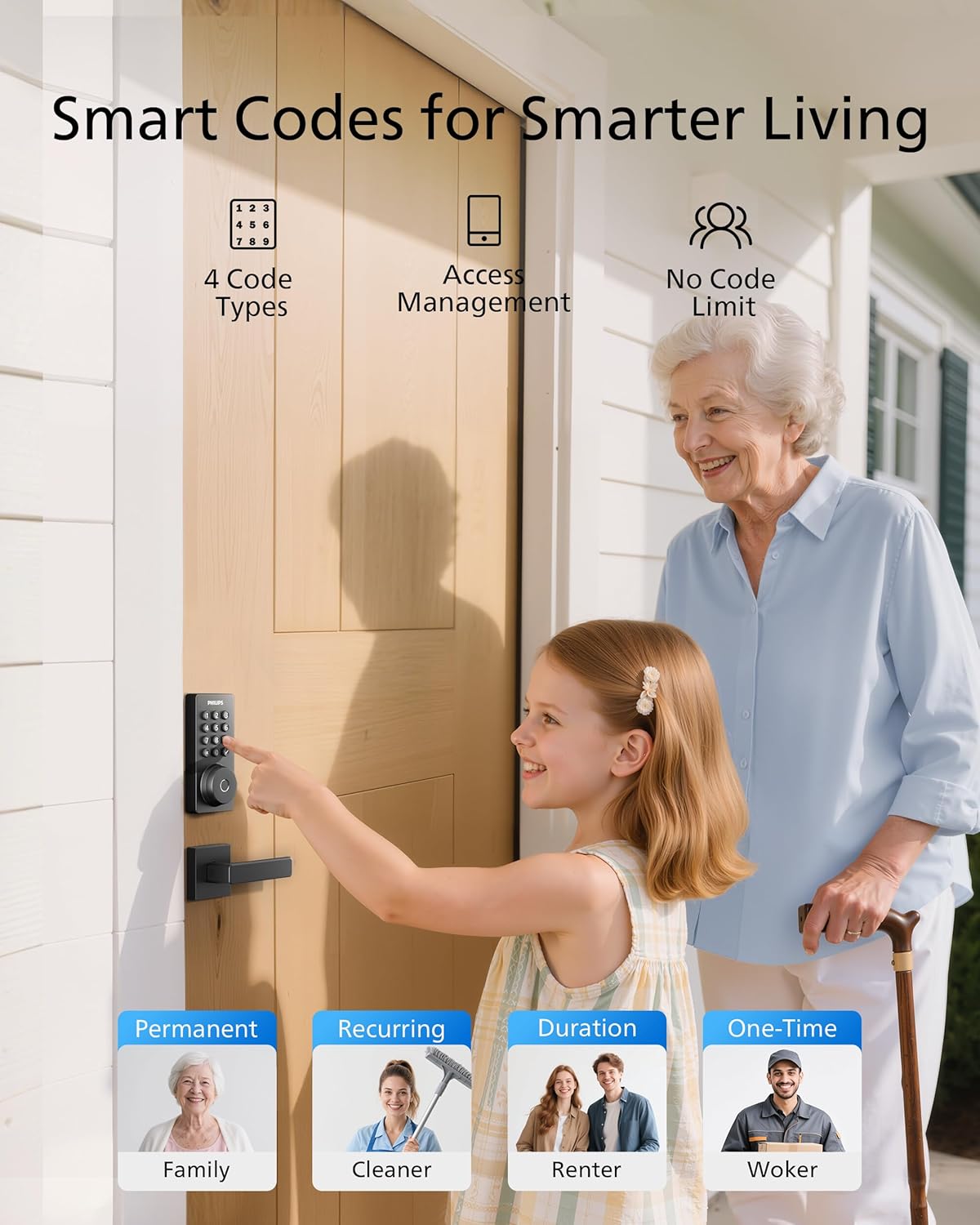 Philips WiFi Keypad Door Lock with Handle, Built-in WiFi, APP Remote Control, Voice & Fingerprint Unlock, Smart Locks for Front Door with Auto Lock, Digital Front Door Lock Set, Keyless Entry Deadbolt - Image 5