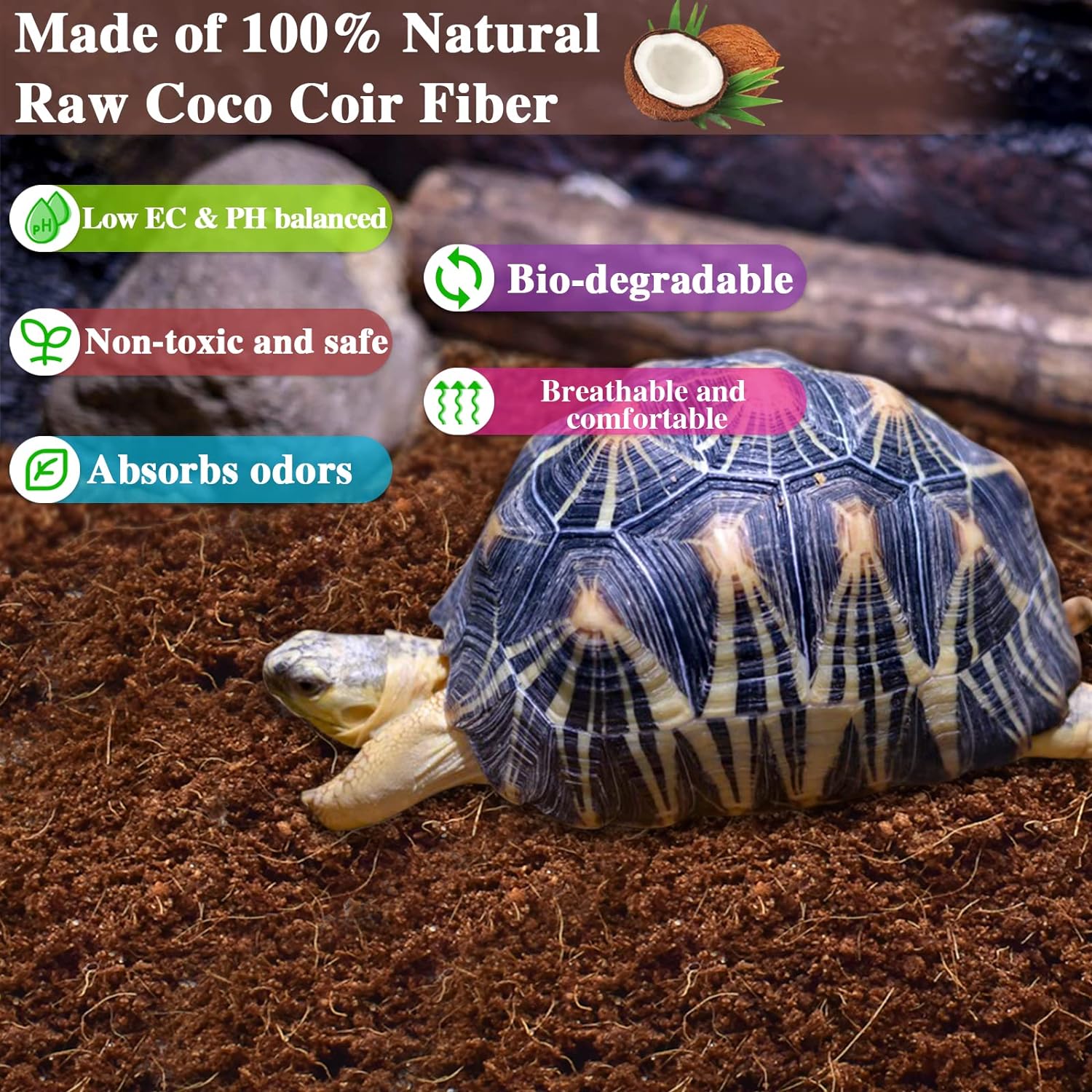 ZeeDix 4 Pack Coconut Fiber Substrate, 100% Organic Coconut Husk Coco Coir Brick Terrarium Bedding for Reptiles, Tortoise, Bearded Dragon, Leopard Gecko, Snake, Hermit Crabs, Frogs, Tarantula - Image 3