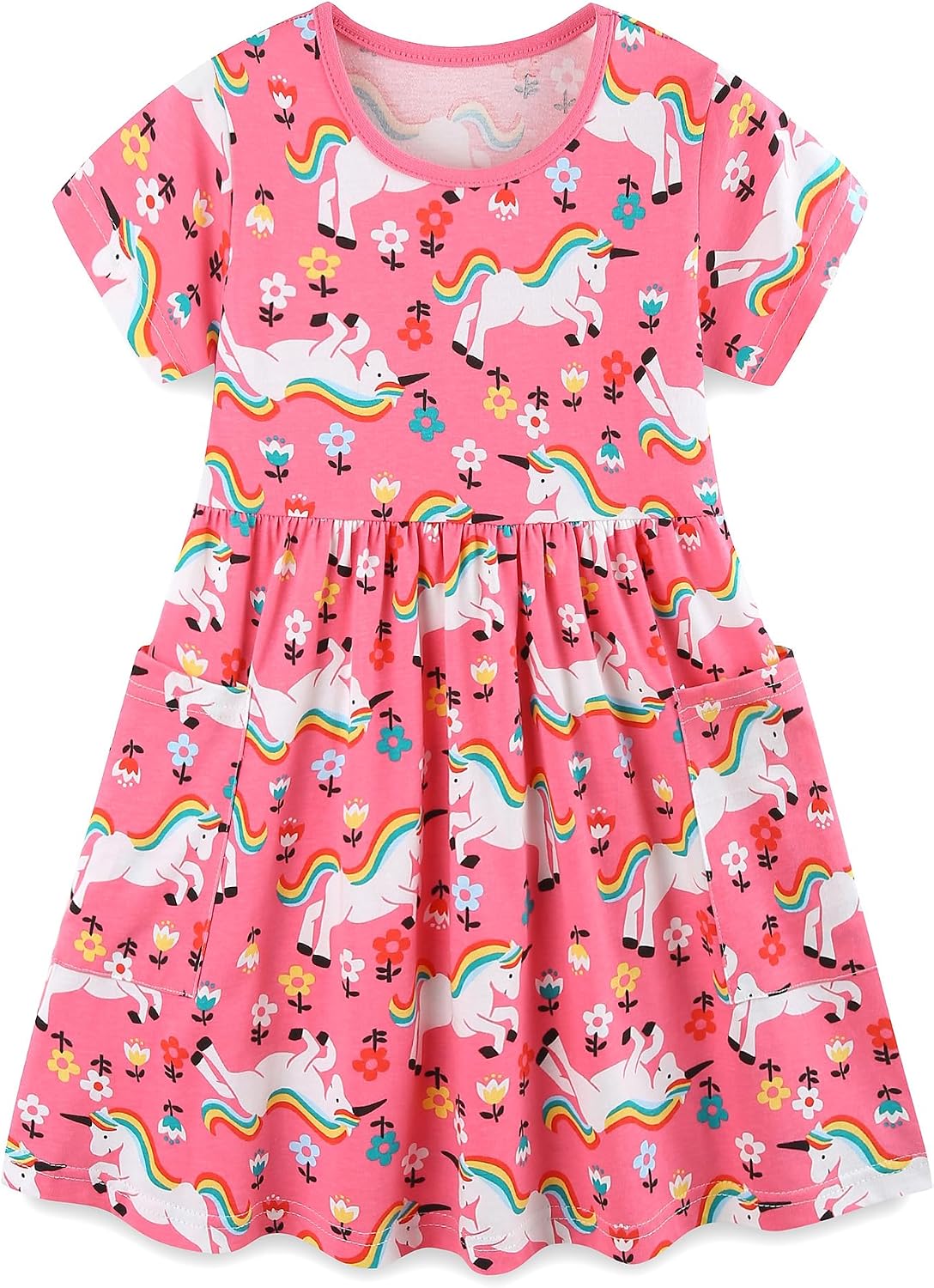 Bumeex Girl's Dresses Cotton Sleeve A-Line Cute Midi Casual Sundress
