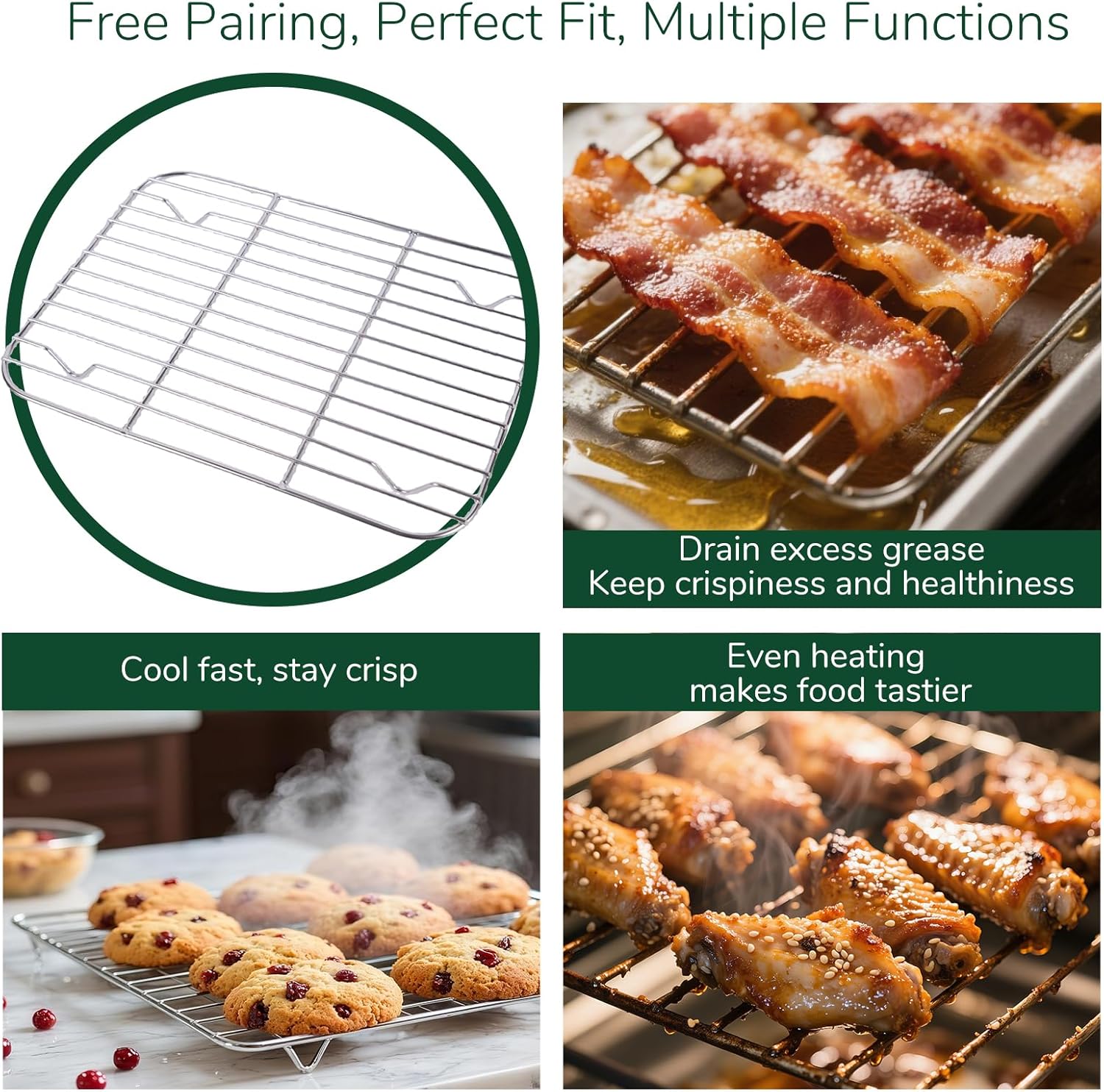 18/0 Stainless Steel Baking Sheet with Cooling Rack, Oven-Safe Non-Toxic Cookie Sheets for Baking, Set of 6, Coating Free & Rust Resistant for Healthy Family Baking, Easy to Clean, Heavy-Duty - Image 4
