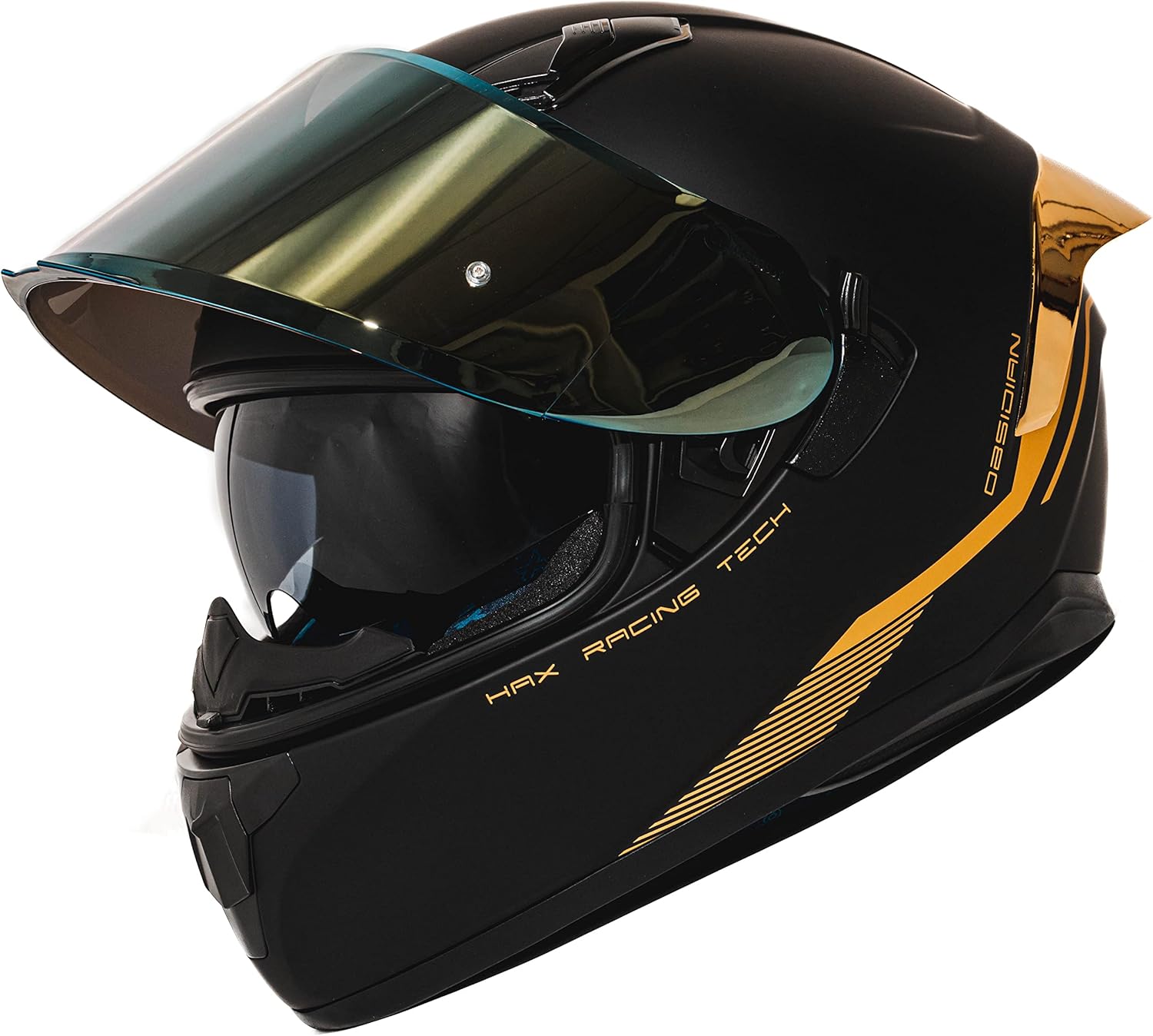 HAX Obsidian Full Face Dual Visor Adult Motorcycle Helmet for Motorbike Street Bike with Pinlock Ready DOT Approved Matte Black Gold L - Image 2
